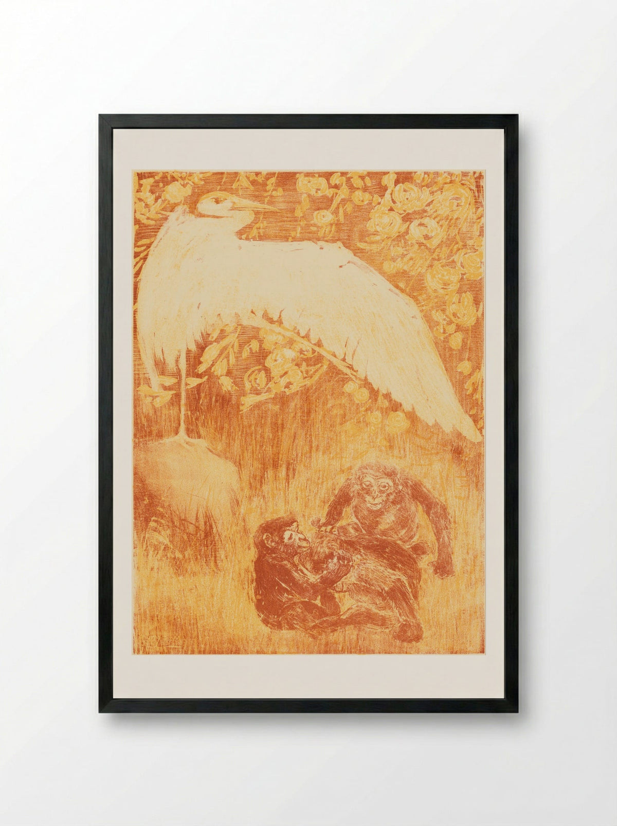 Reiger met drie apen - Theo van Hoytema - Framed Print Black