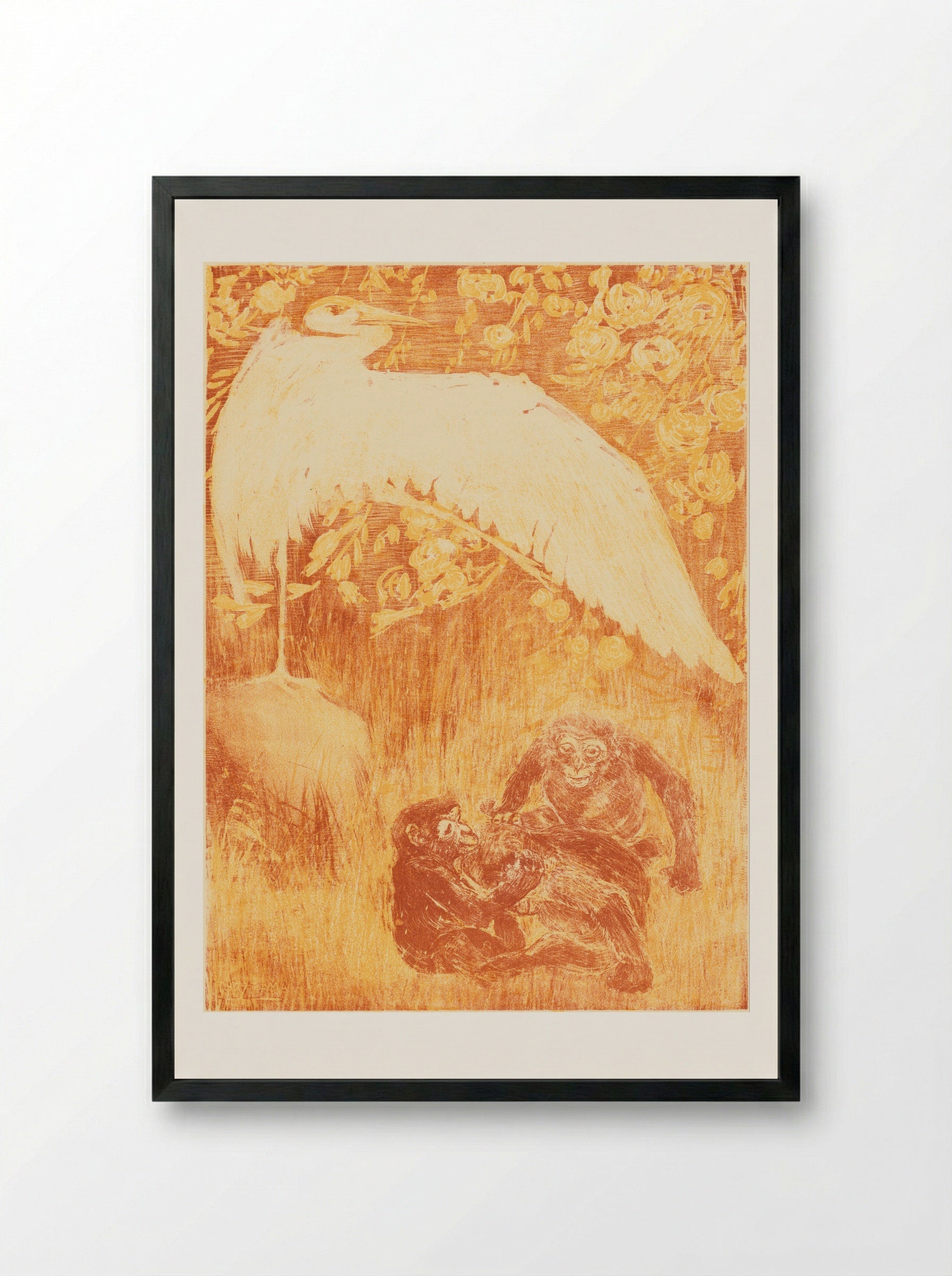 Reiger met drie apen - Theo van Hoytema - Framed Print Black