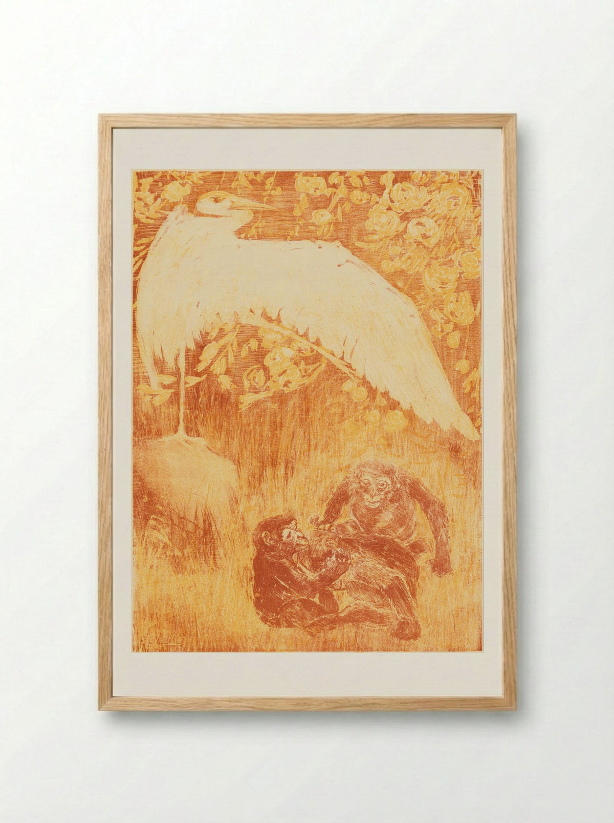 Reiger met drie apen - Theo van Hoytema - Framed Print Wood