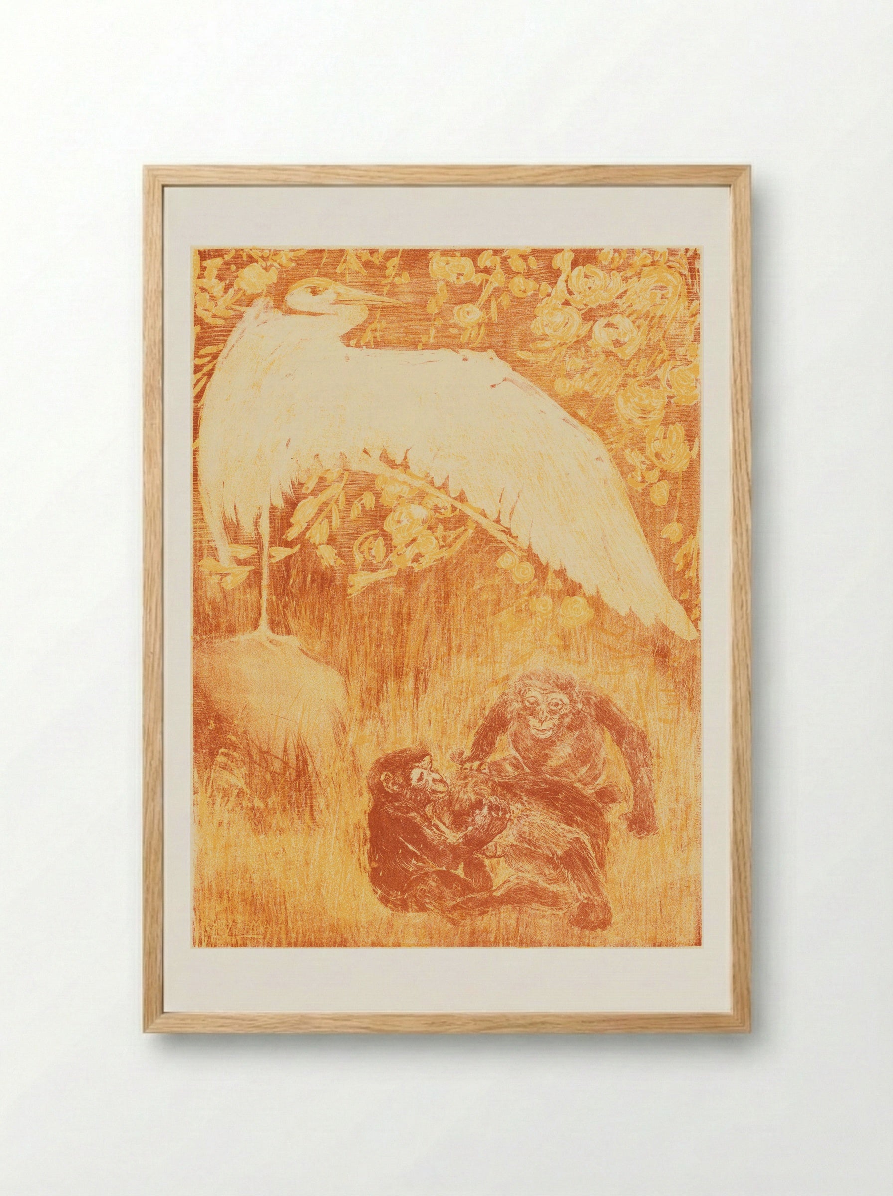 Reiger met drie apen - Theo van Hoytema - Framed Print Wood