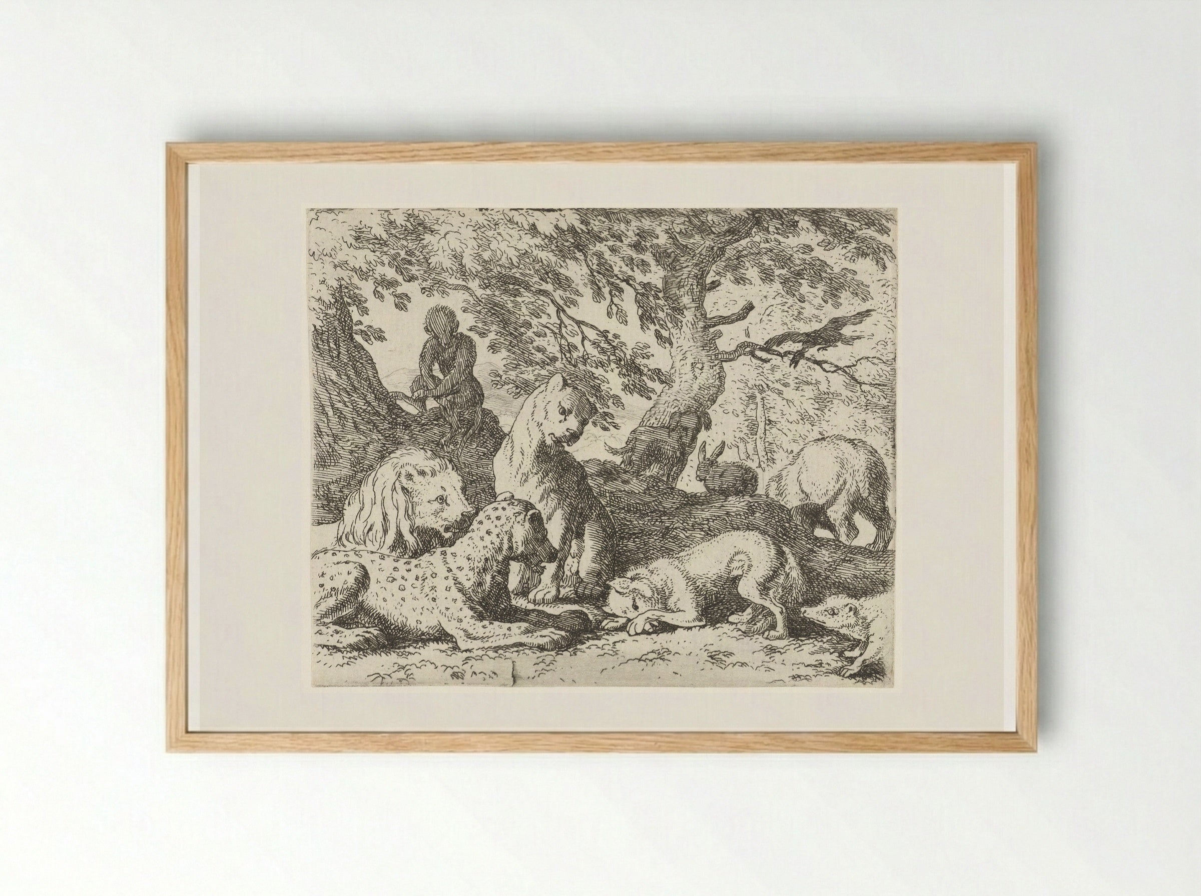 Reinaert beschrijft een onware samenzwering tegen koning Nobel - Allaert van Everdingen - Framed Print Wood