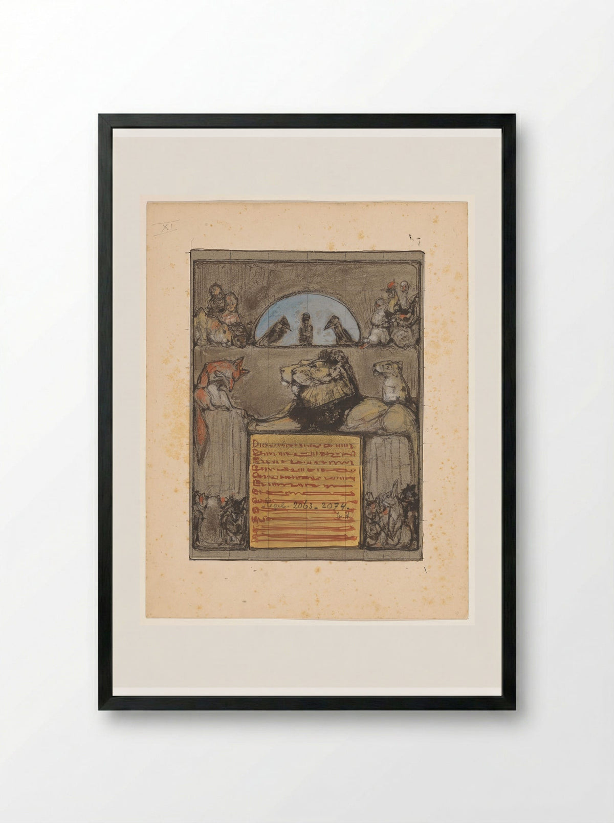 Reinaert buigt voor koning Nobel en de verzamelde dieren - Bernard Willem Wierink - Framed Print Black