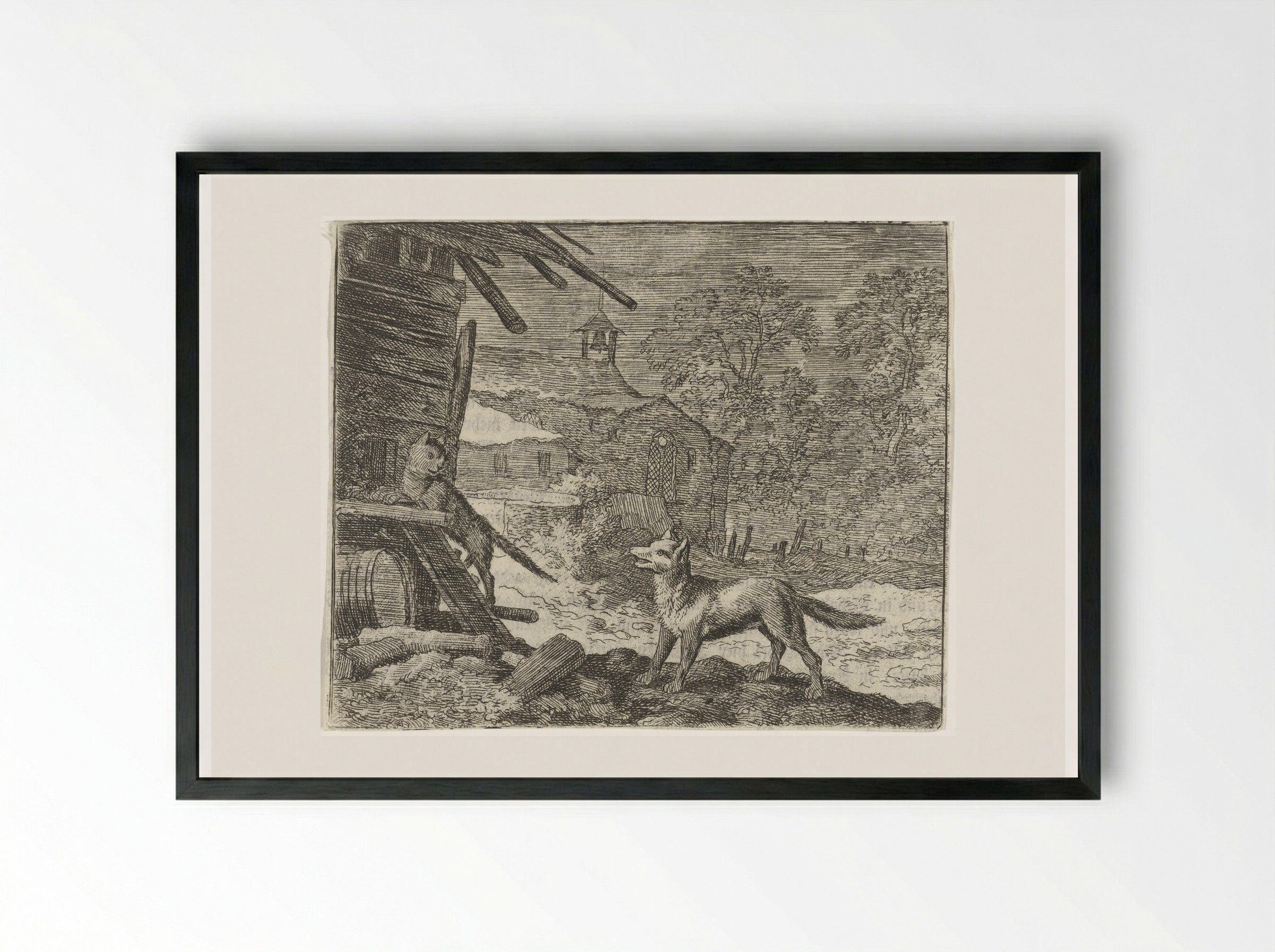 Reinaert de Vos misleidt Tibert de kat - Allaert van Everdingen - Framed Print Black