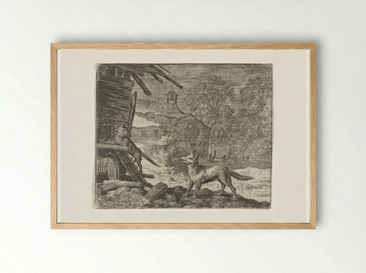 Reinaert de Vos misleidt Tibert de kat - Allaert van Everdingen - Framed Print Wood