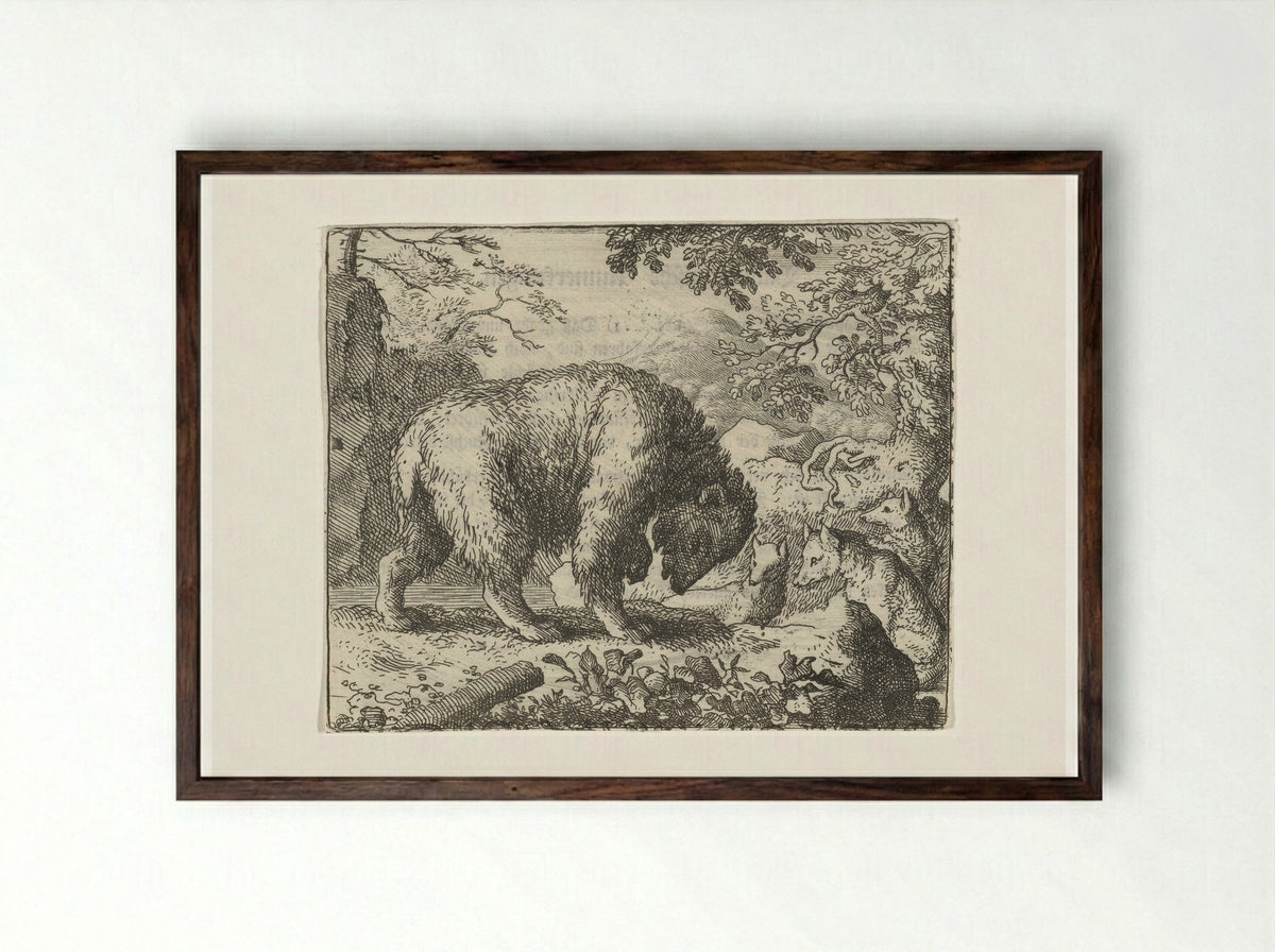 Reinaert de vos belooft Bruun de beer honing - Allaert van Everdingen - Framed Print Dark Wood