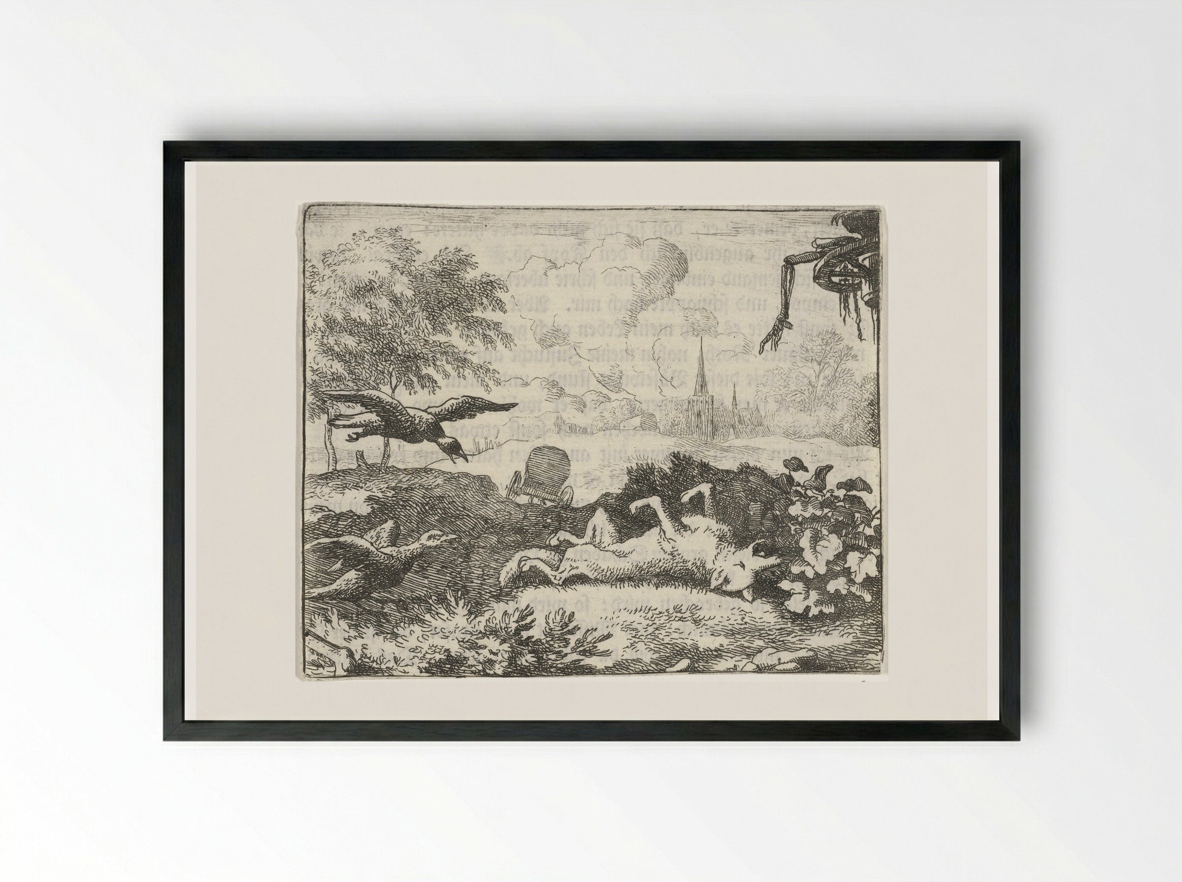 Reinaert de vos doet alsof hij dood is - Allaert van Everdingen - Framed Print Black