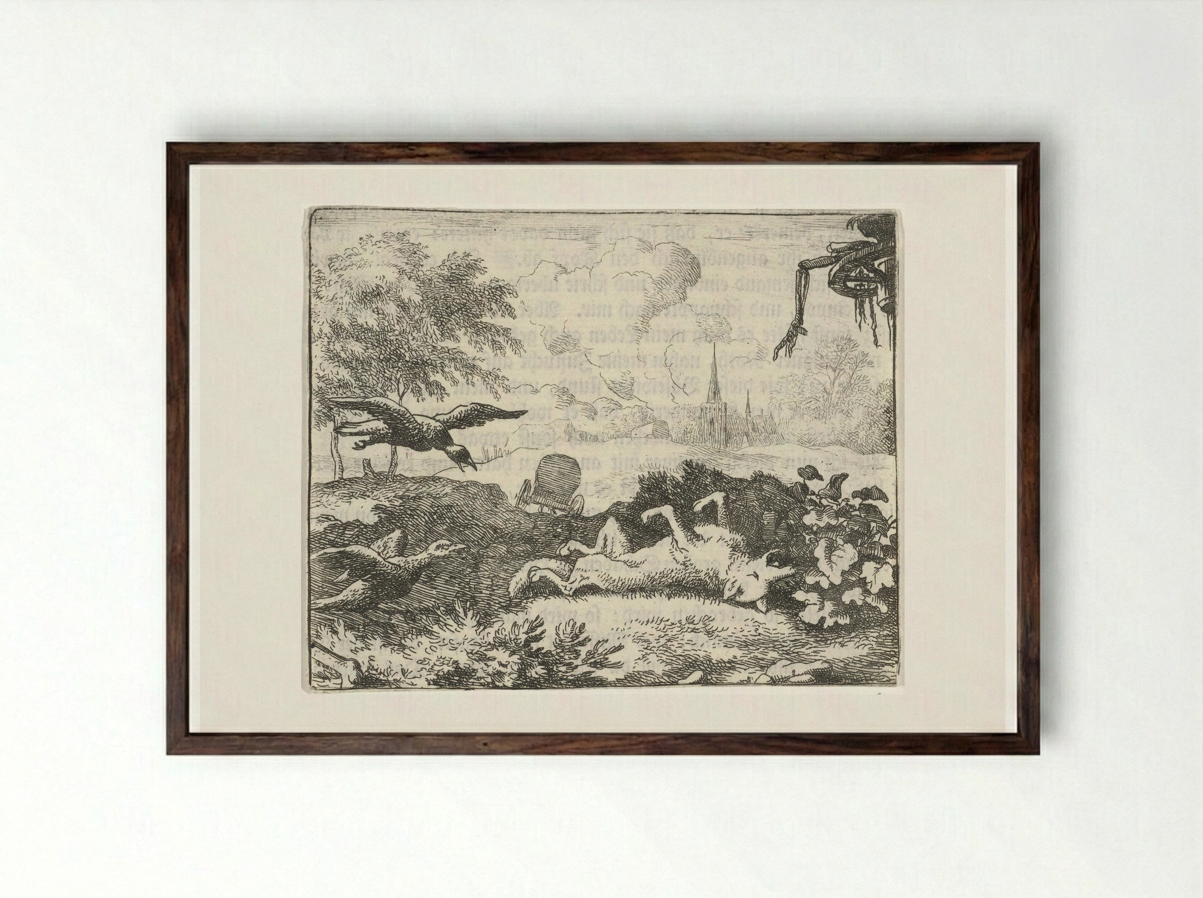 Reinaert de vos doet alsof hij dood is - Allaert van Everdingen - Framed Print Dark Wood