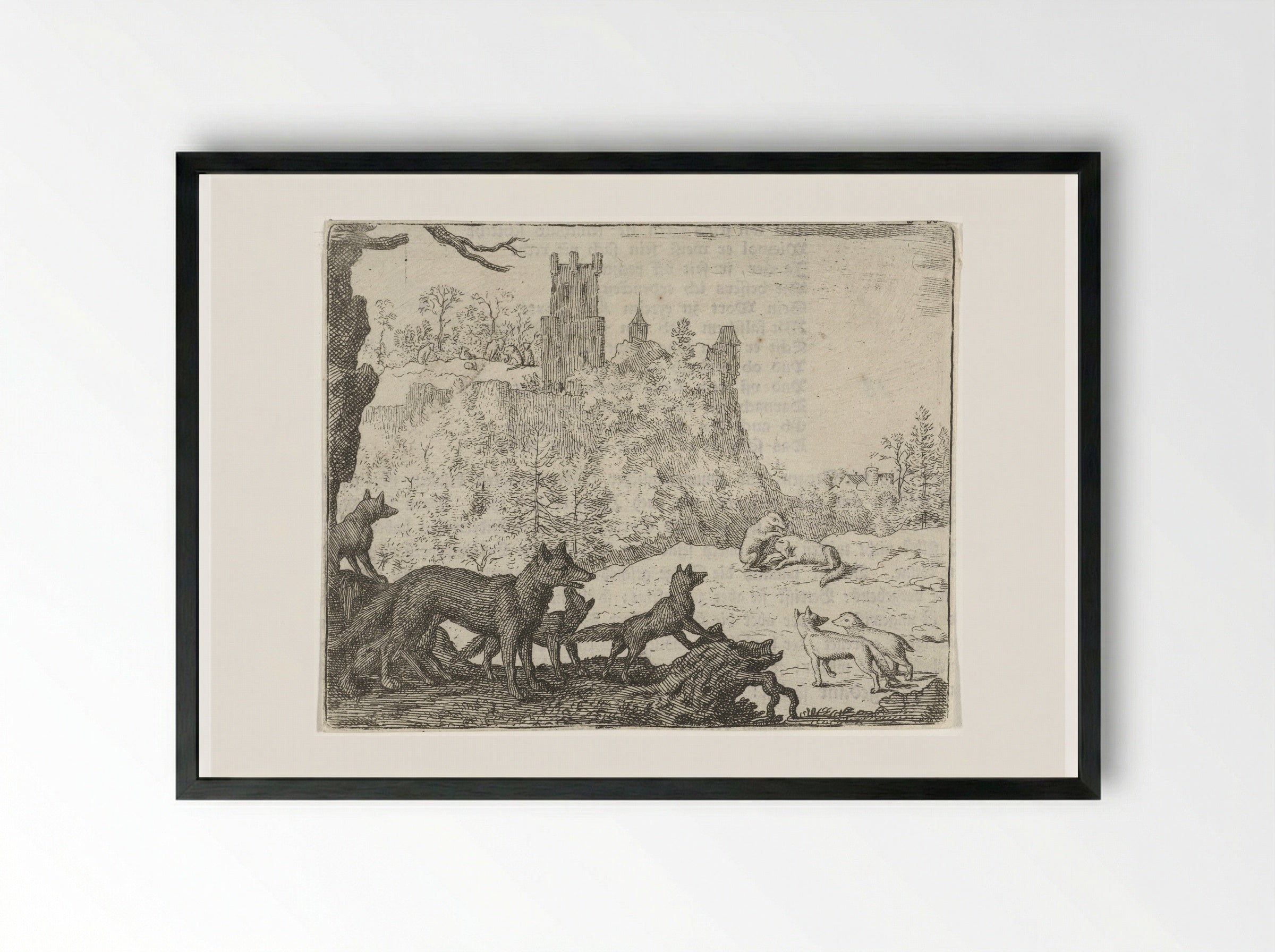 Reinaert de vos en Grimbeert de das op weg naar het gerecht - Allaert van Everdingen - Framed Print Black