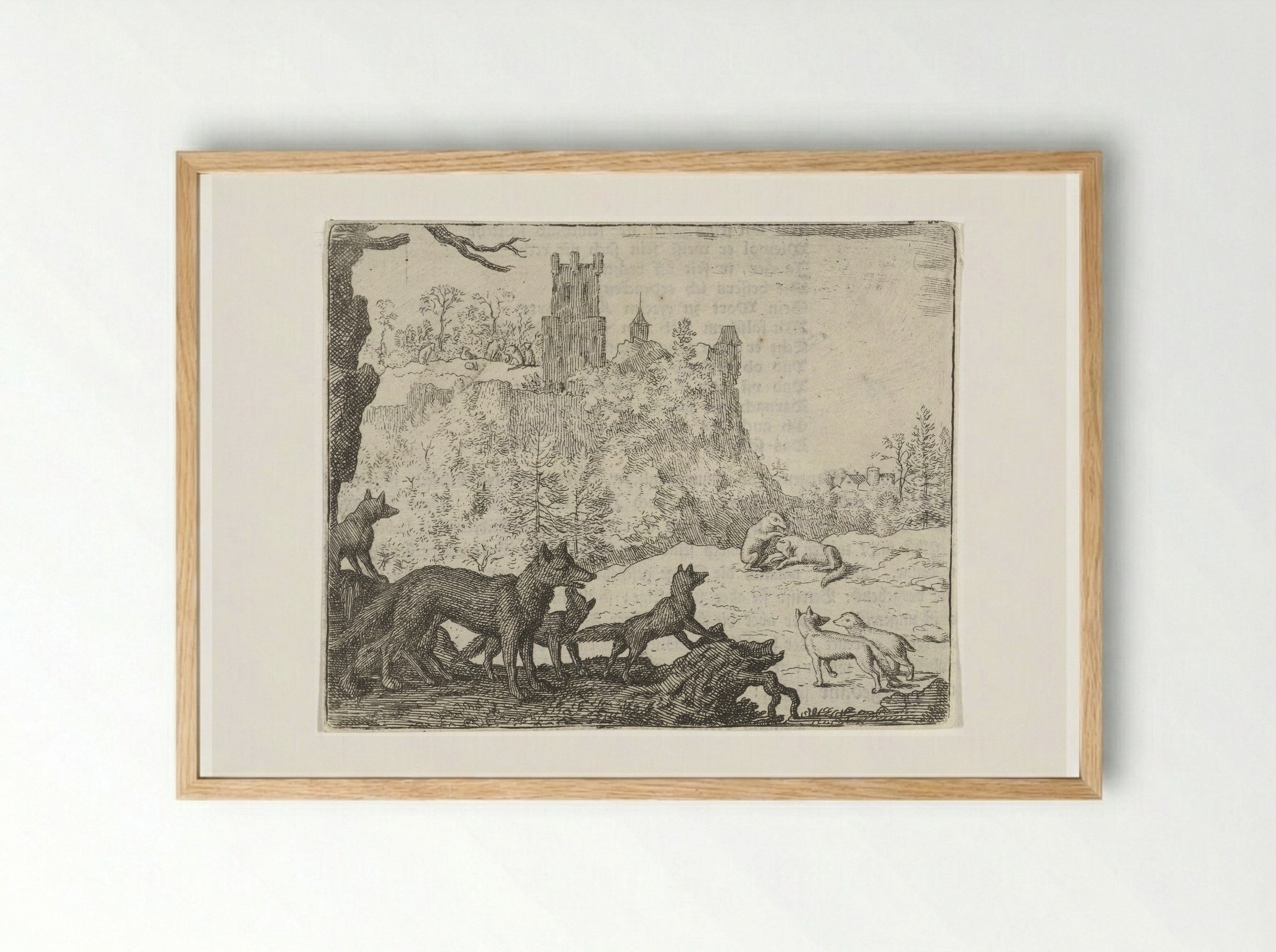 Reinaert de vos en Grimbeert de das op weg naar het gerecht - Allaert van Everdingen - Framed Print Wood