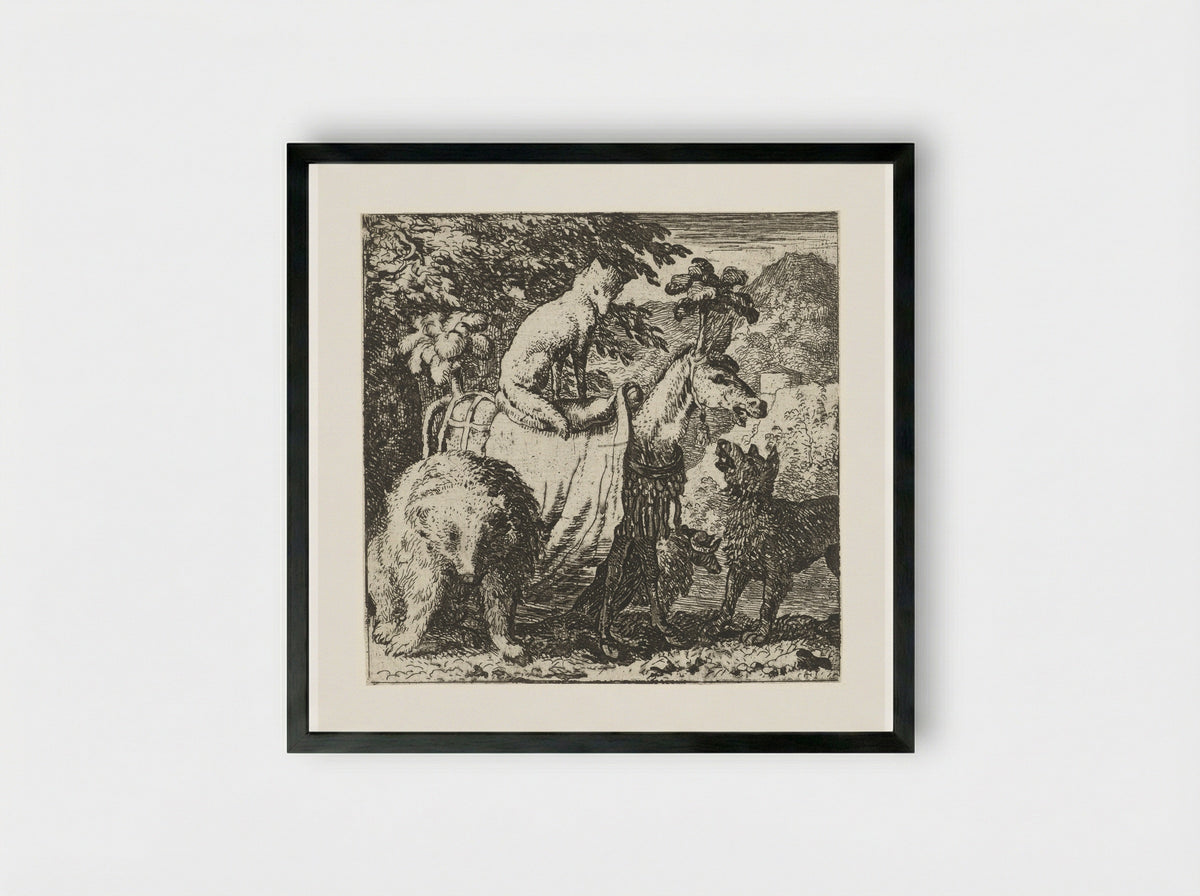 Reinaert de vos en zijn maten - Allaert van Everdingen - Framed Print Black