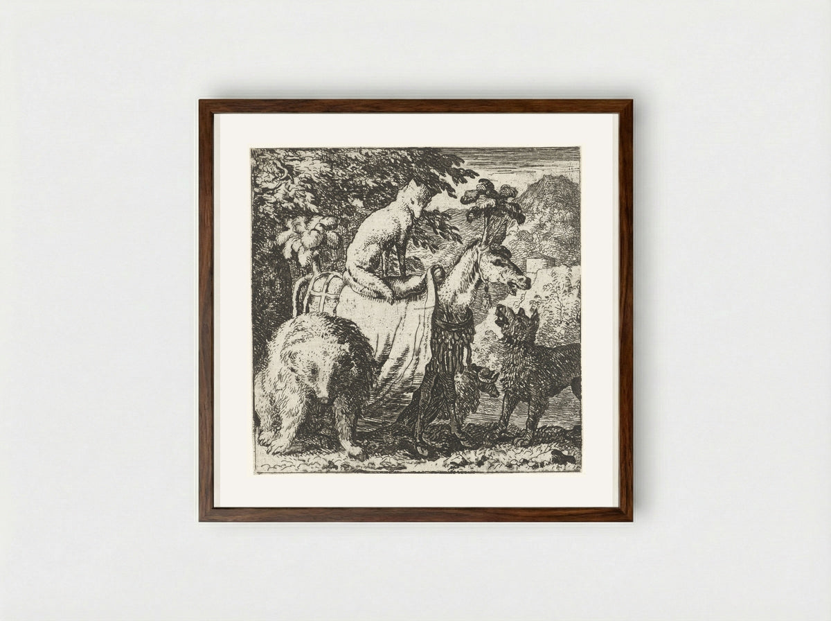Reinaert de vos en zijn maten - Allaert van Everdingen - Framed Print Dark Wood