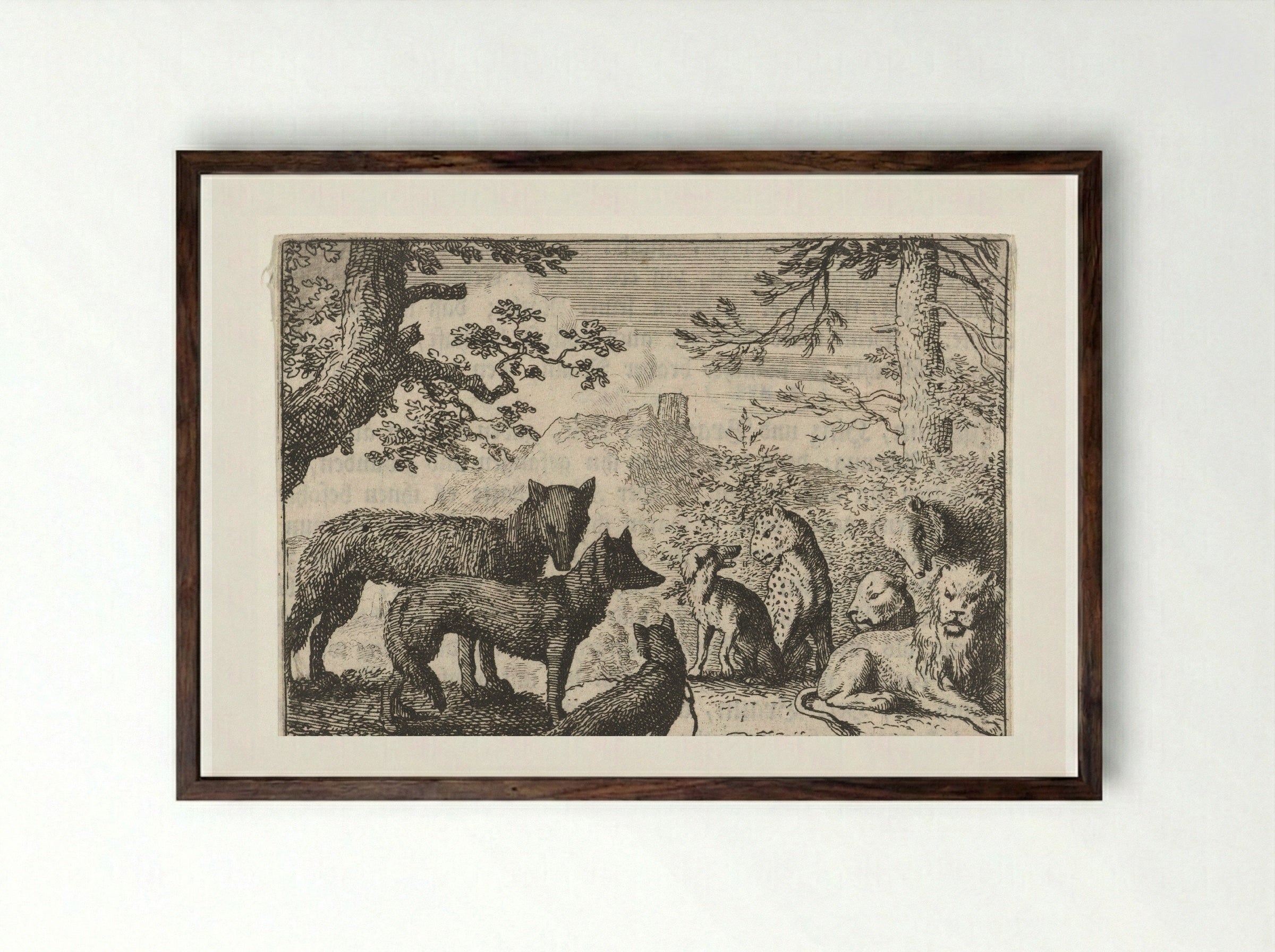 Reinaert de vos' familie verlaat het gerecht - Allaert van Everdingen - Framed Print Dark Wood