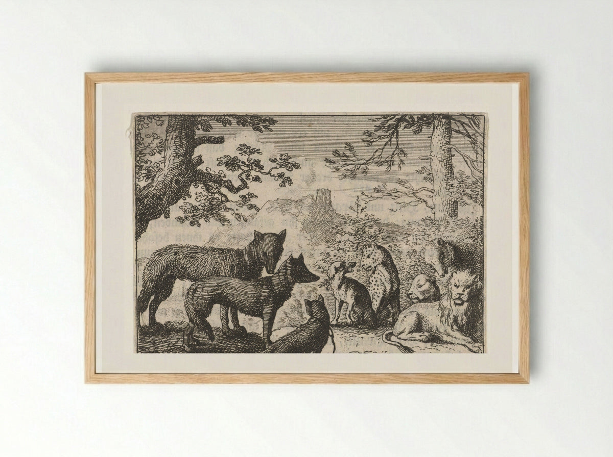 Reinaert de vos' familie verlaat het gerecht - Allaert van Everdingen - Framed Print Wood