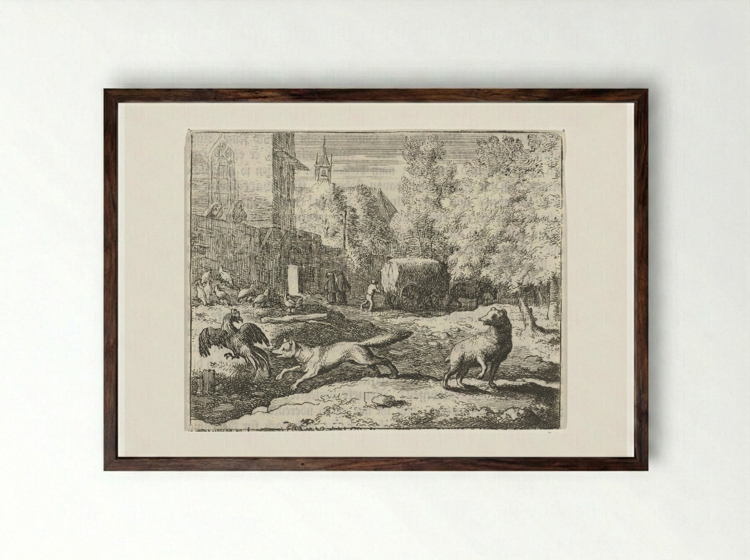 Reinaert de vos jaagt op hanen - Allaert van Everdingen - Framed Print Dark Wood