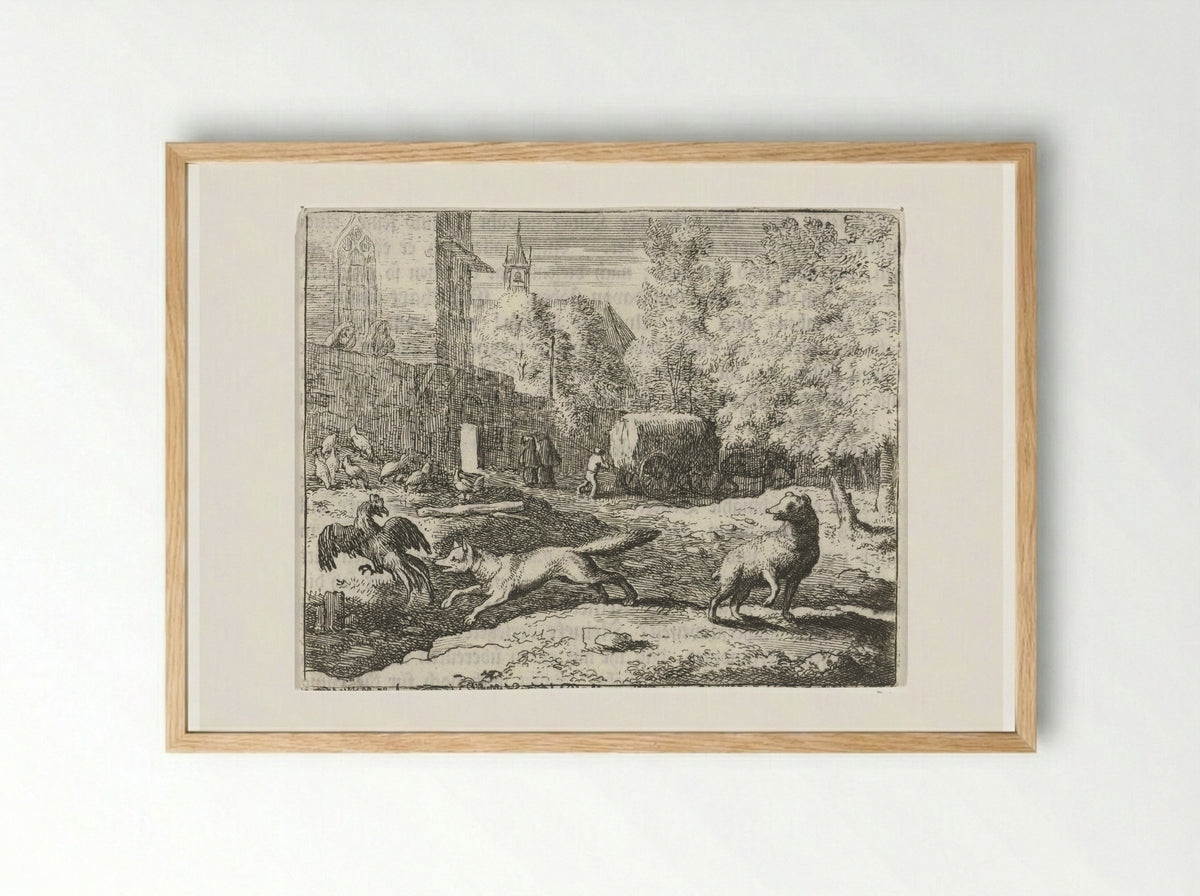 Reinaert de vos jaagt op hanen - Allaert van Everdingen - Framed Print Wood