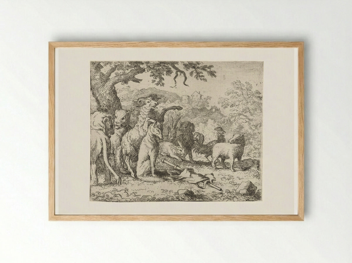 Reinaert de vos krijgt de zegen - Allaert van Everdingen - Framed Print Wood