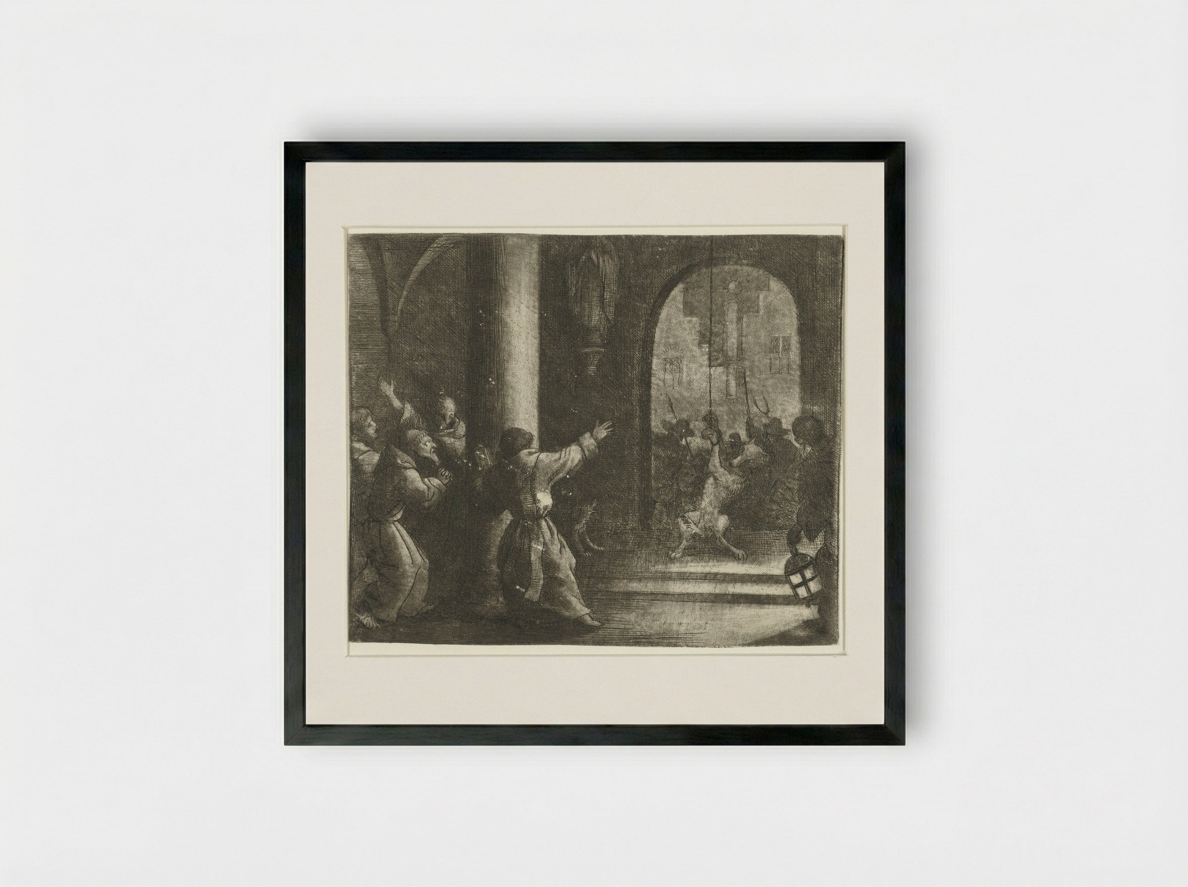 Reinaert de vos levert de wolf een streek - Allaert van Everdingen - Framed Print Black