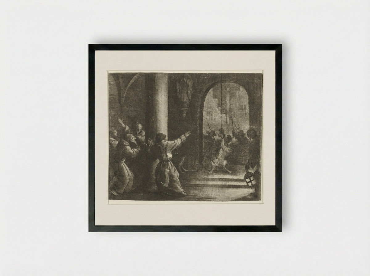 Reinaert de vos levert de wolf een streek - Allaert van Everdingen - Framed Print Black