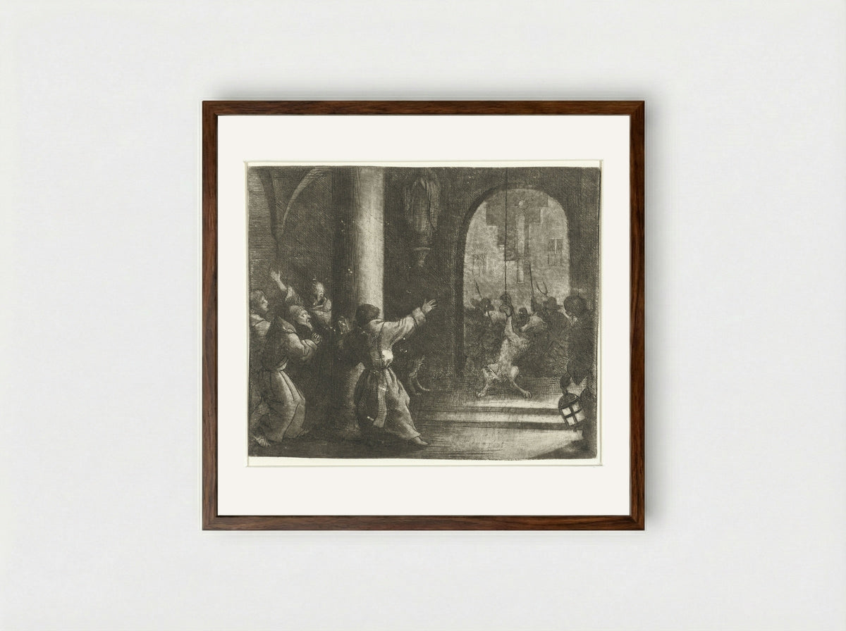 Reinaert de vos levert de wolf een streek - Allaert van Everdingen - Framed Print Dark Wood
