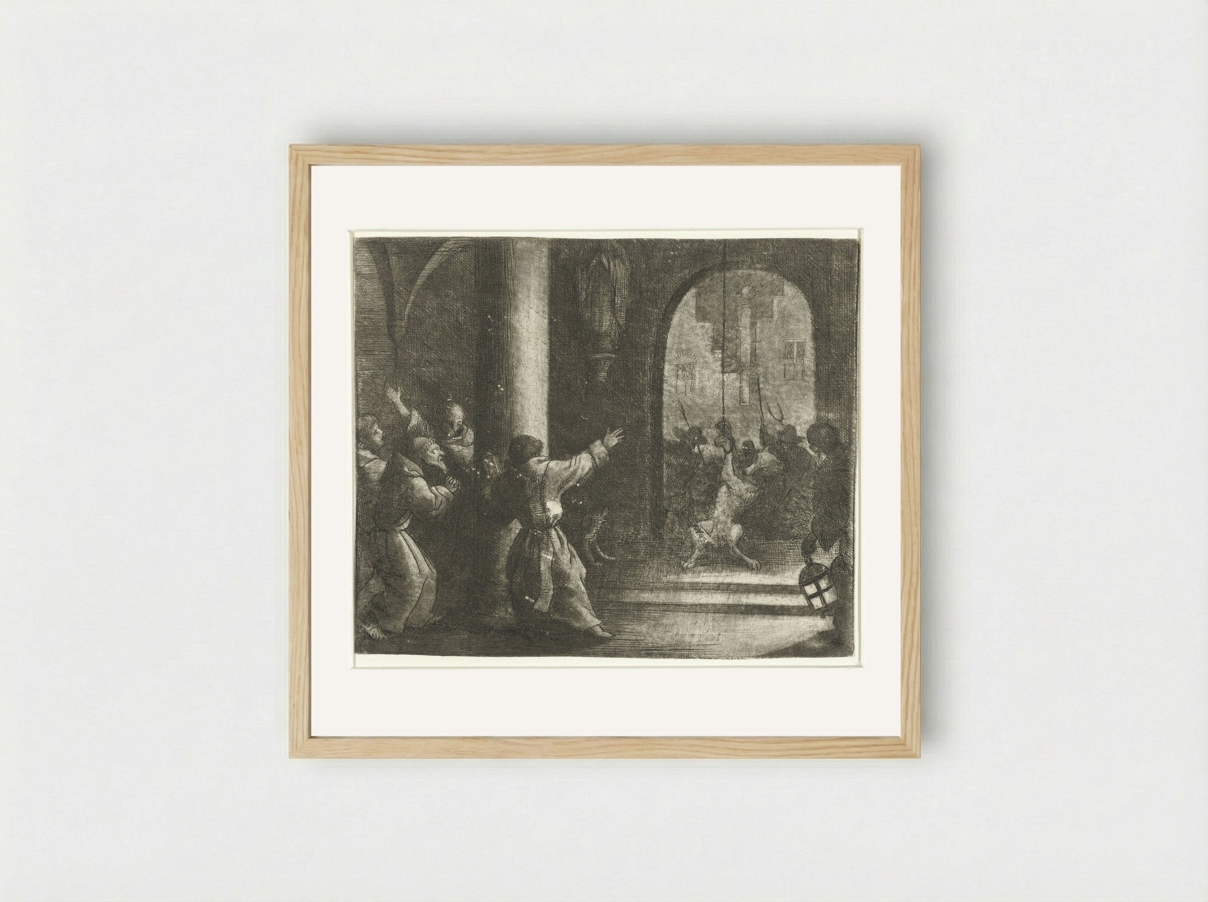 Reinaert de vos levert de wolf een streek - Allaert van Everdingen - Framed Print Wood
