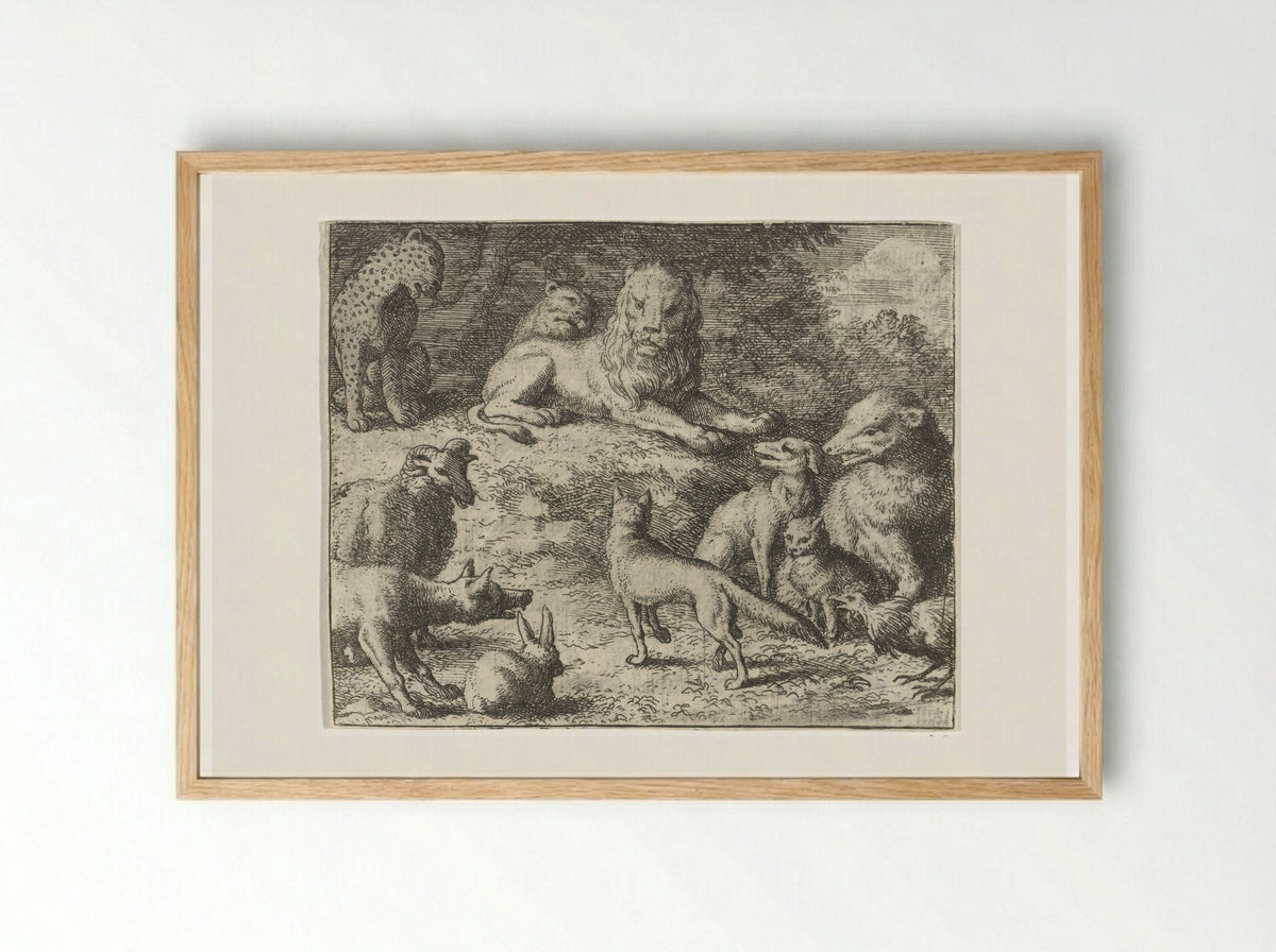 Reinaert de vos verschijnt voor het gerecht - Allaert van Everdingen - Framed Print Wood