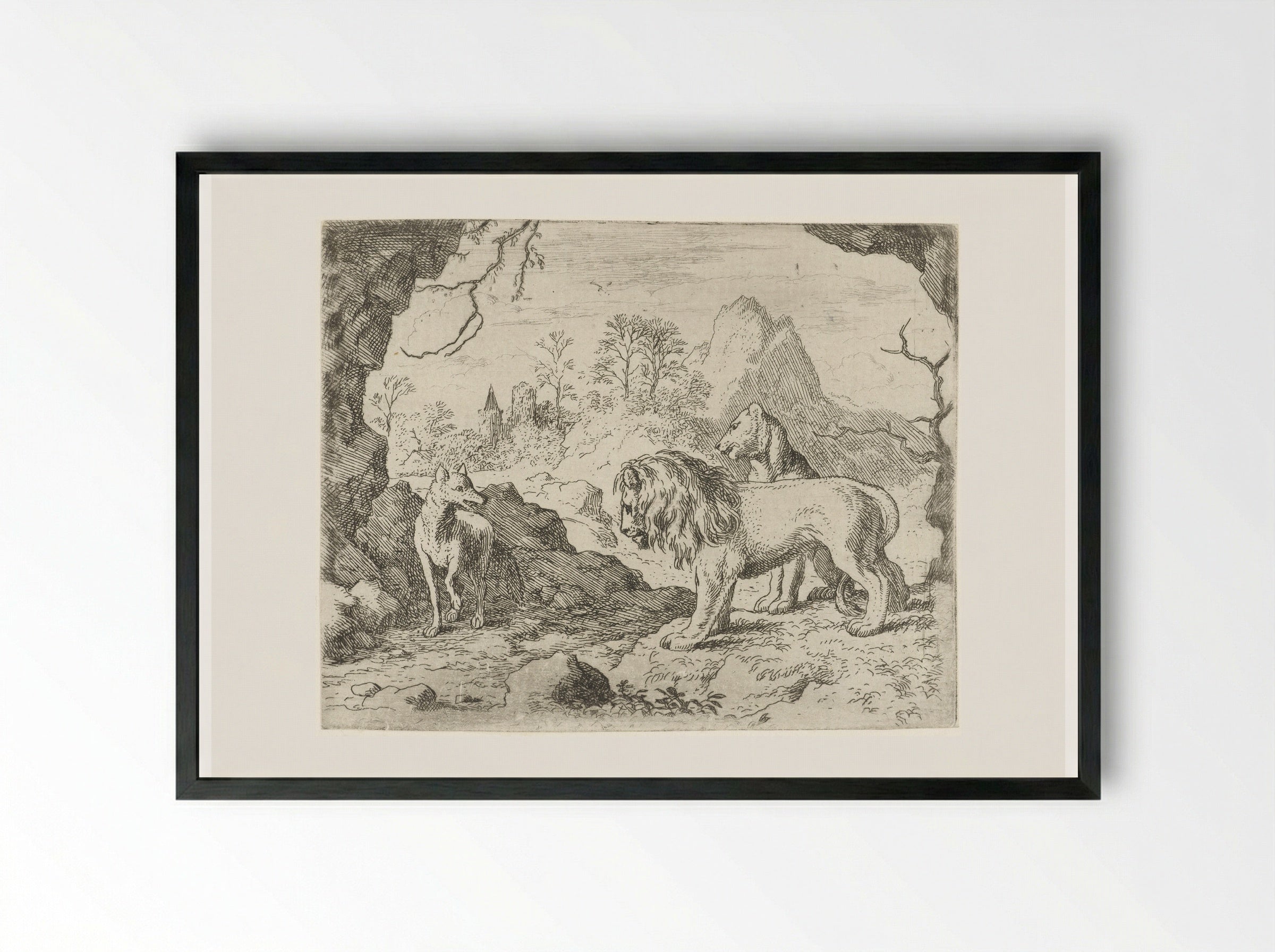 Reinaert de vos vertelt over de verborgen schat - Allaert van Everdingen - Framed Print Black
