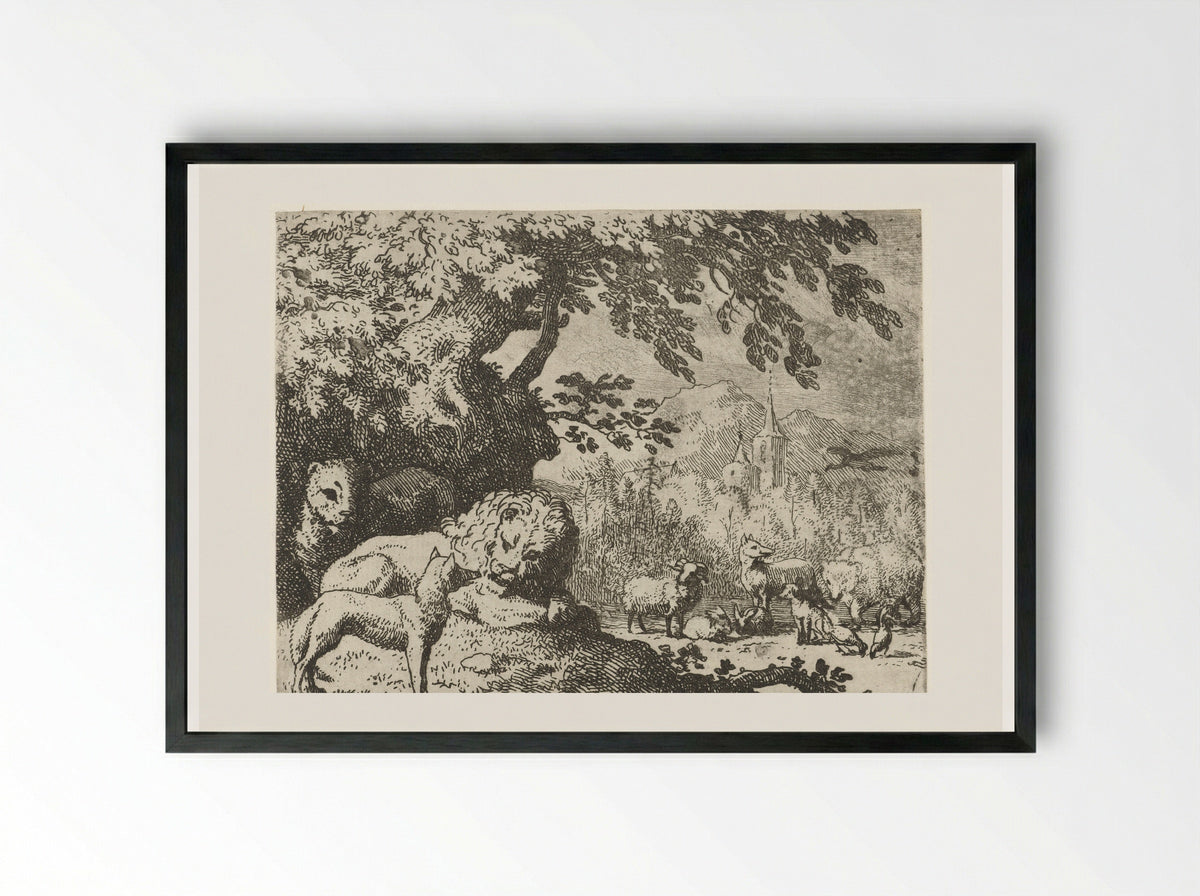 Reinaert de vos vervolgt zijn verhaal - Allaert van Everdingen - Framed Print Black