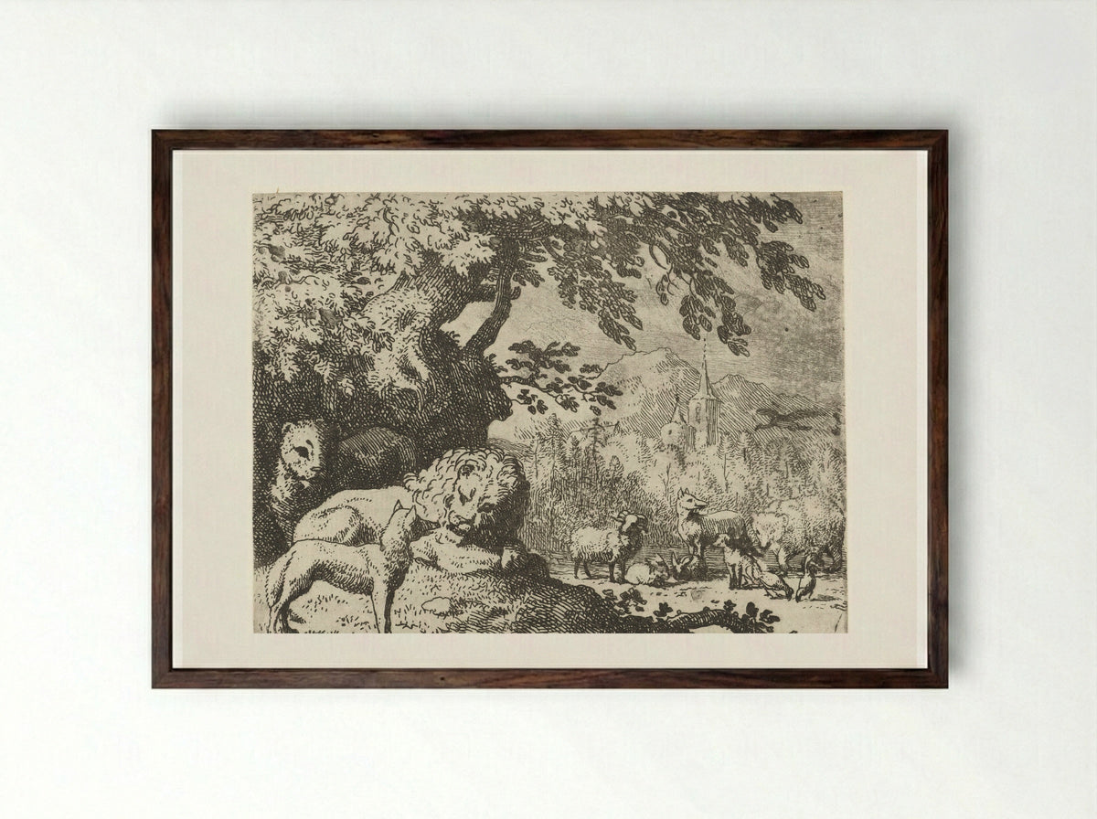 Reinaert de vos vervolgt zijn verhaal - Allaert van Everdingen - Framed Print Dark Wood