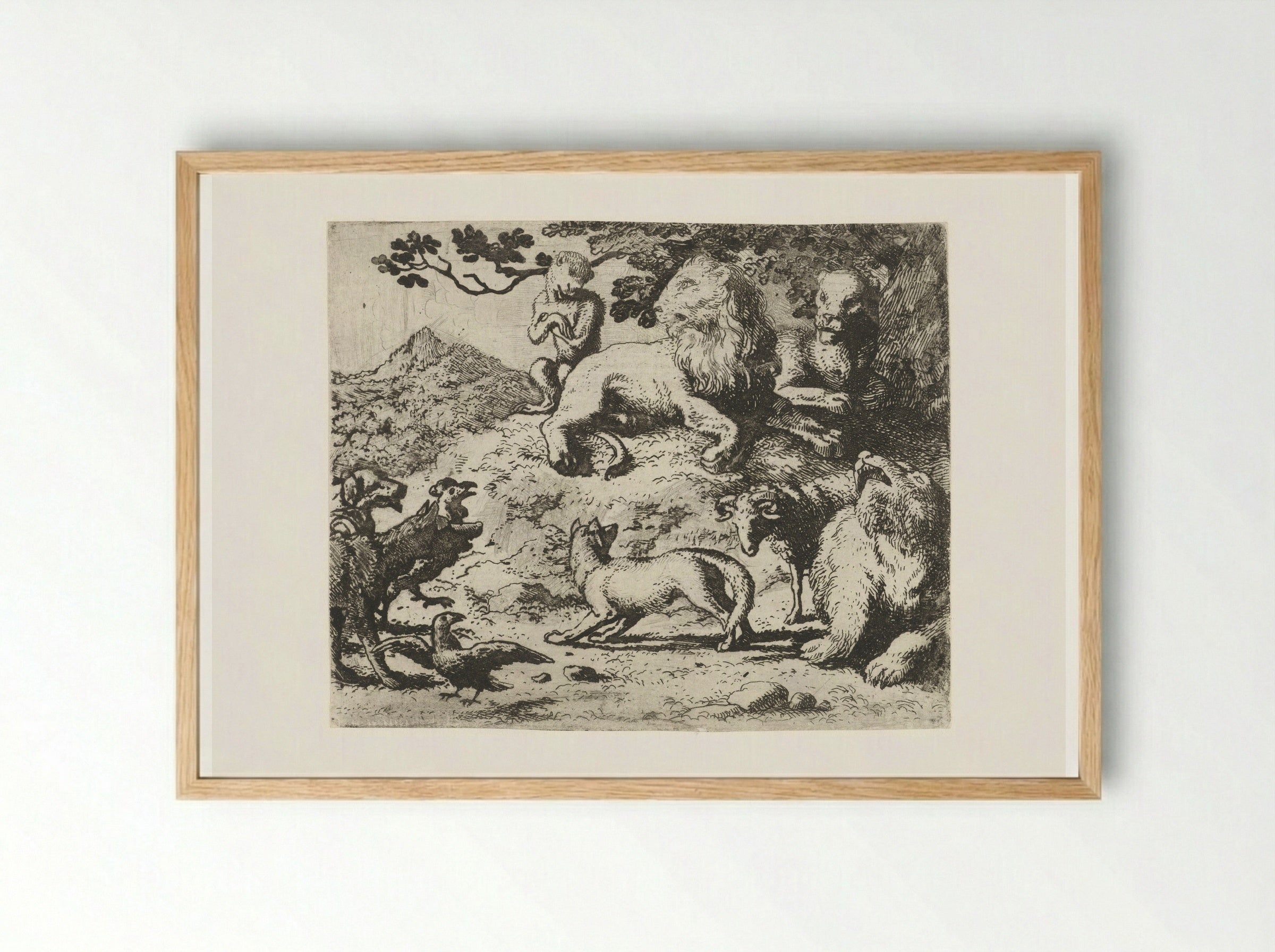 Reinaert de vos' vrijspraak door de dieren aangeklaagd - Allaert van Everdingen - Framed Print Wood