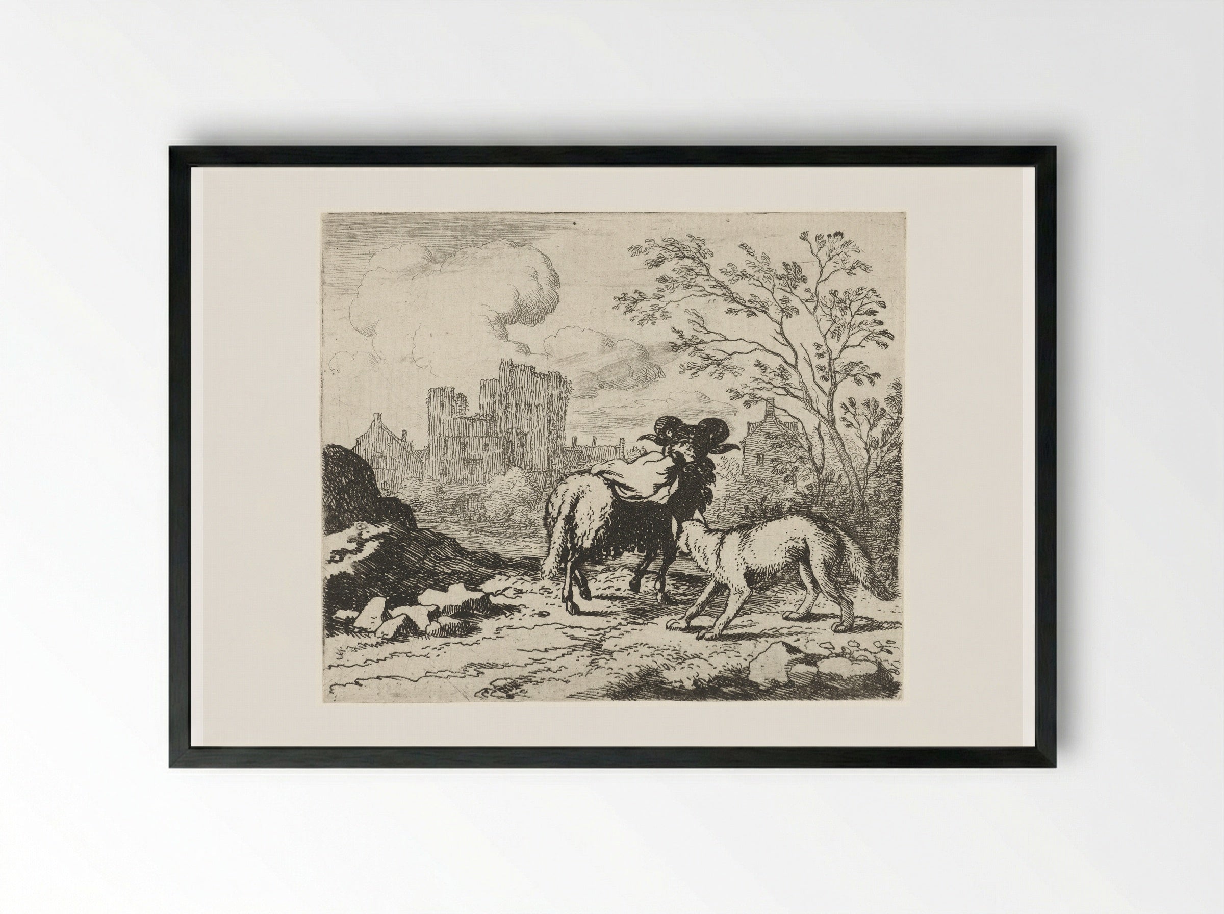 Reinaert laat een pakket naar koning Nobel brengen - Allaert van Everdingen - Framed Print Black