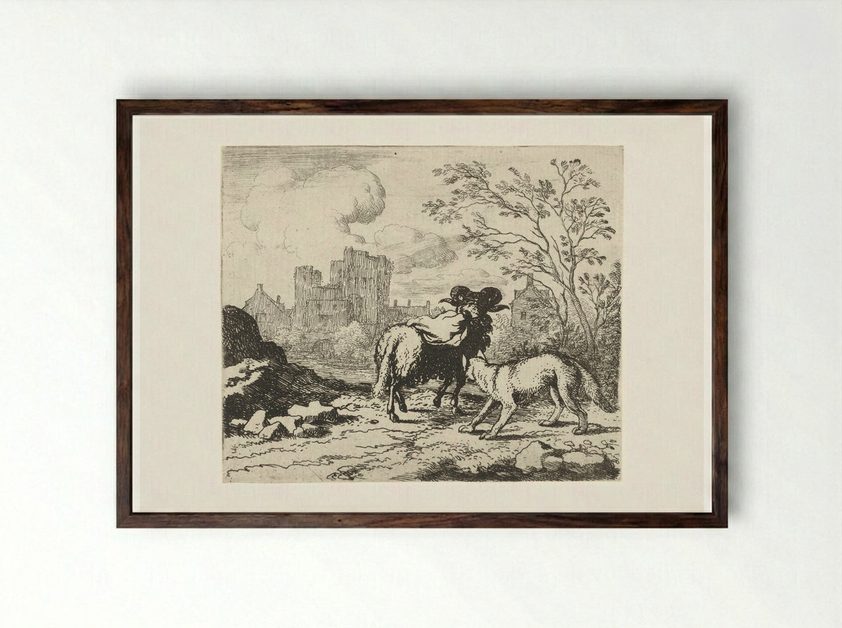 Reinaert laat een pakket naar koning Nobel brengen - Allaert van Everdingen - Framed Print Dark Wood