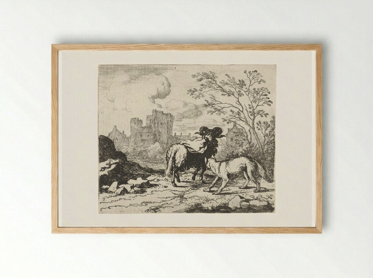 Reinaert laat een pakket naar koning Nobel brengen - Allaert van Everdingen - Framed Print Wood