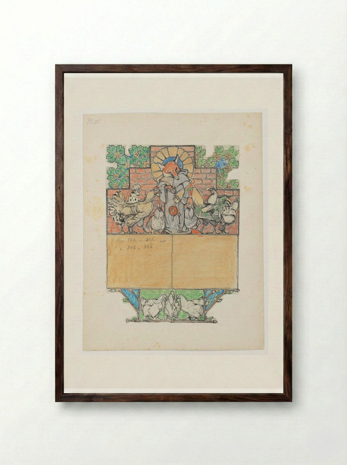 Reinaert met een brief bij Canteclaer en zijn gezin - Bernard Willem Wierink - Framed Print Dark Wood