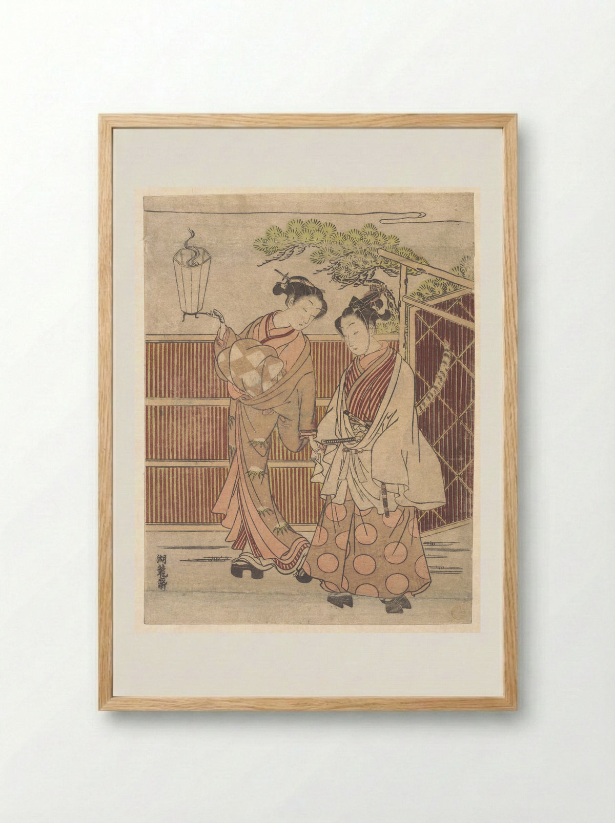 Reizei Carrying a Teshoku (Hand Lantern) - Isoda Koryūsai - Framed Print Wood