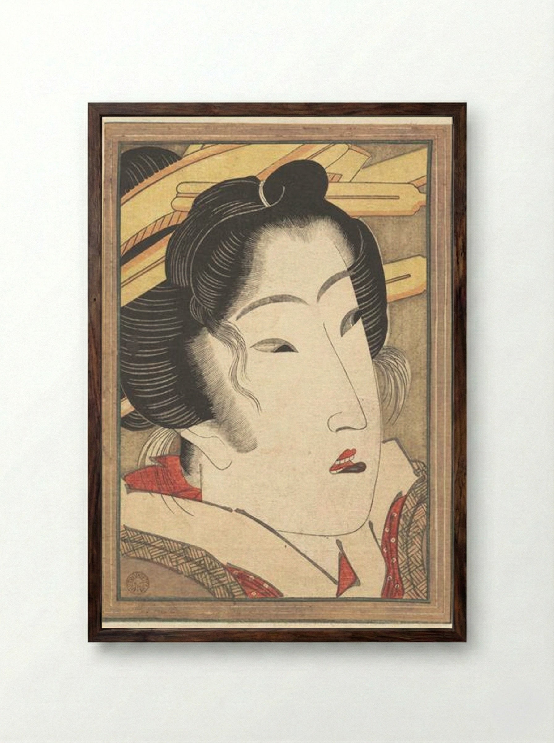 Rejected Geisha from Passions Cooled by Springtime Snow - Keisai Eisen - Framed Print Dark Wood