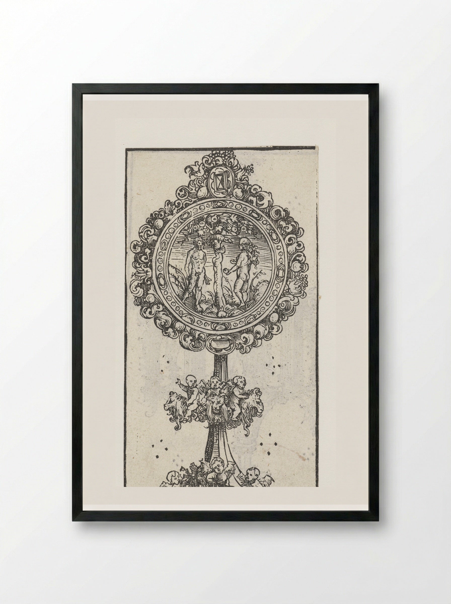 Reliquary with the Temptation of Adam and Eve - Lucas Cranach the Elder - Framed Print Black