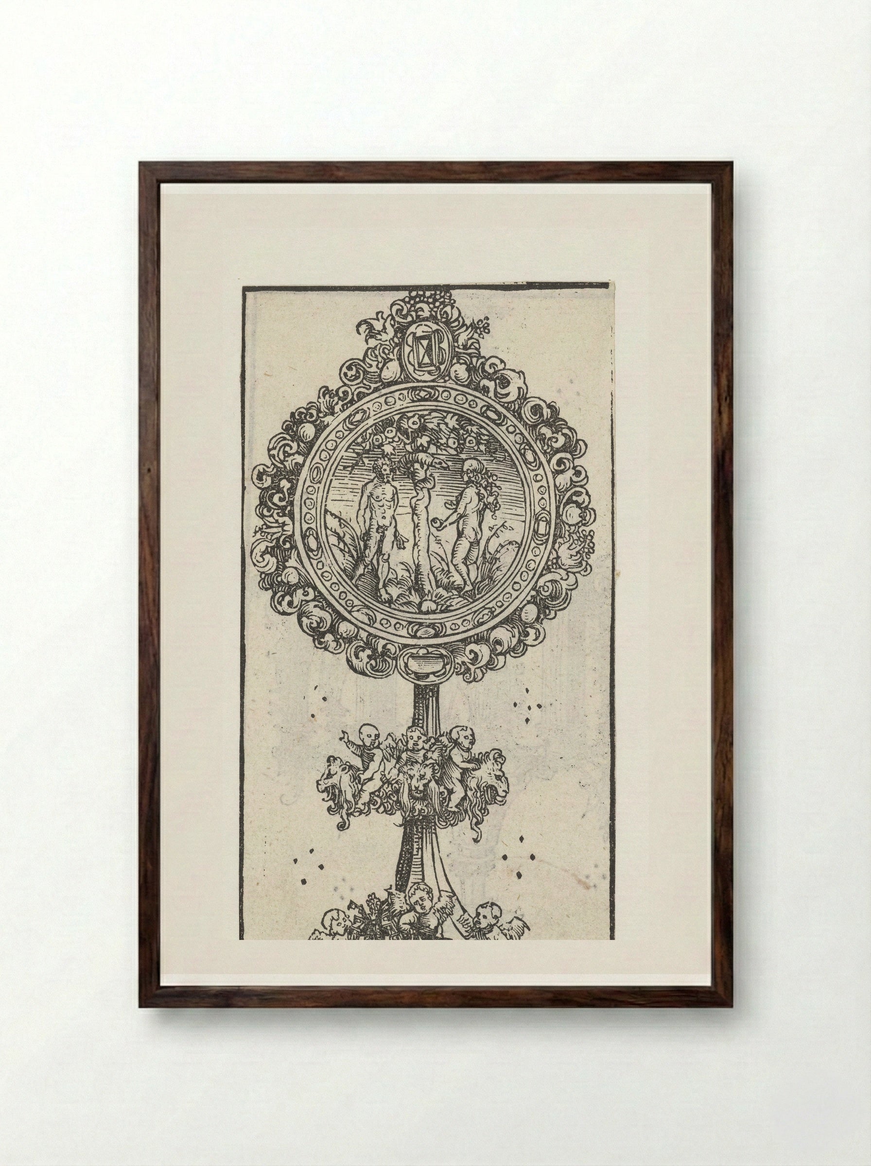 Reliquary with the Temptation of Adam and Eve - Lucas Cranach the Elder - Framed Print Dark Wood