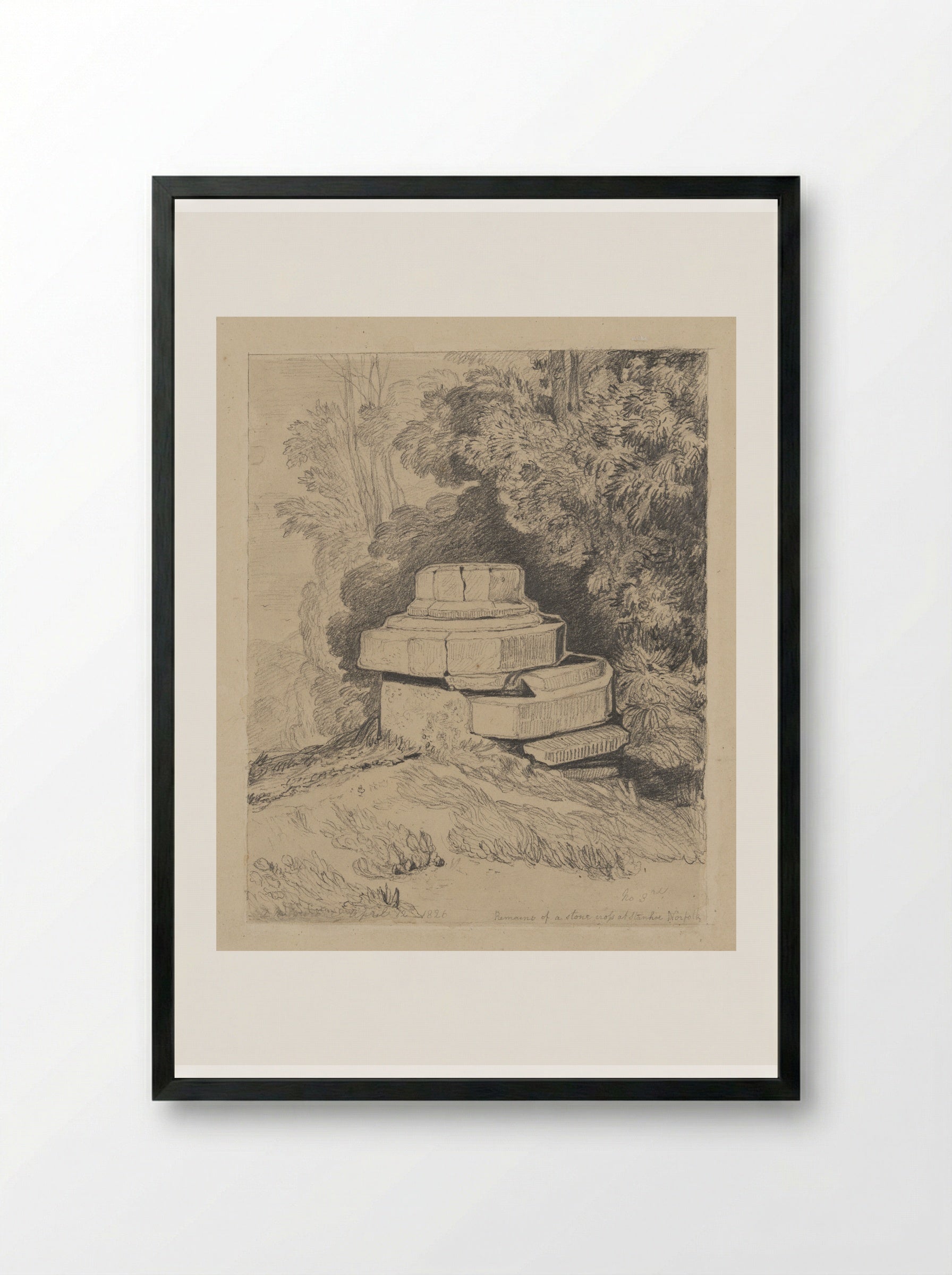 Remains of a Stone Cross at Stanhoe, Norfolk - John Sell Cotman - Framed Print Black