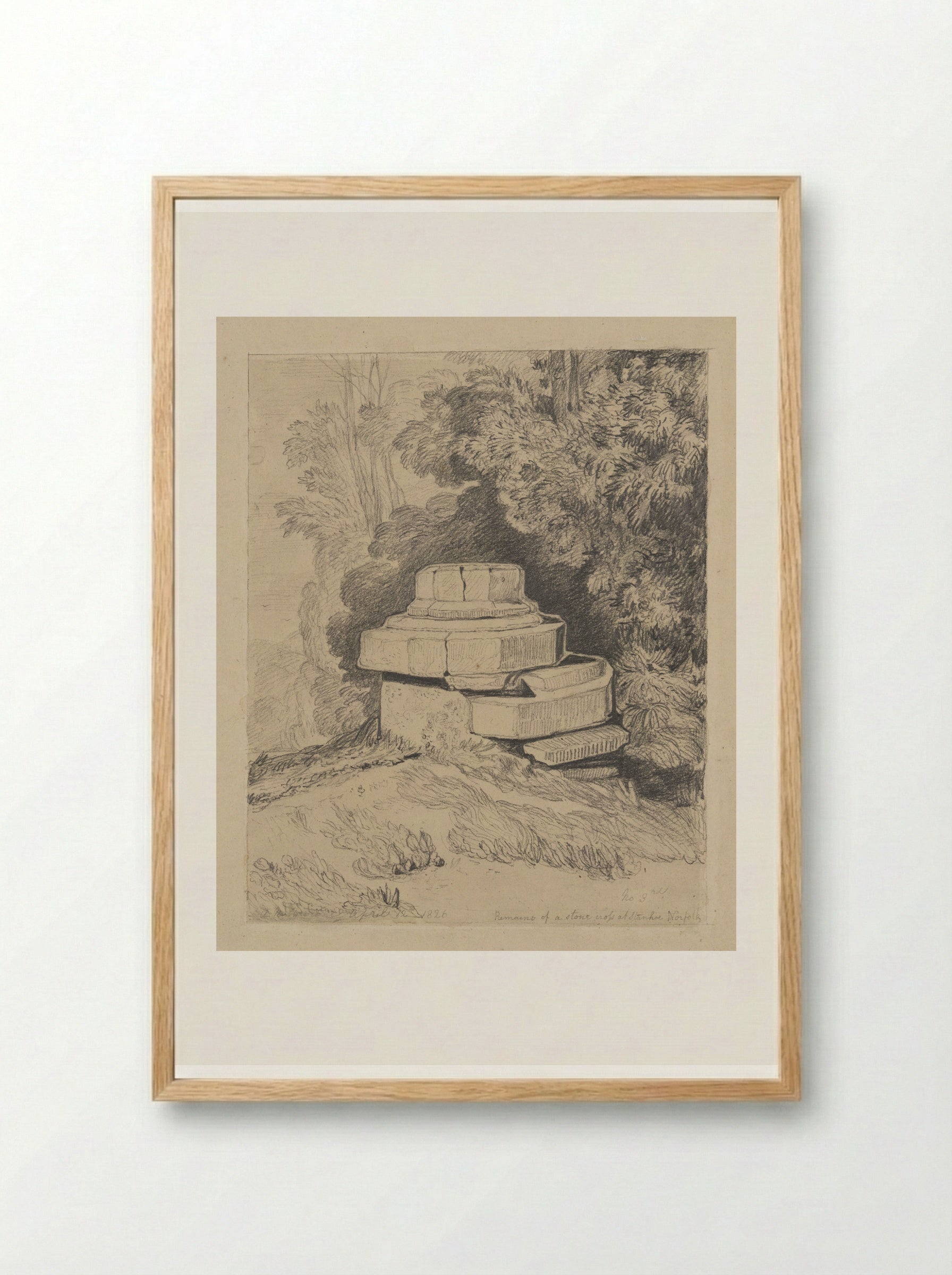 Remains of a Stone Cross at Stanhoe, Norfolk - John Sell Cotman - Framed Print Wood