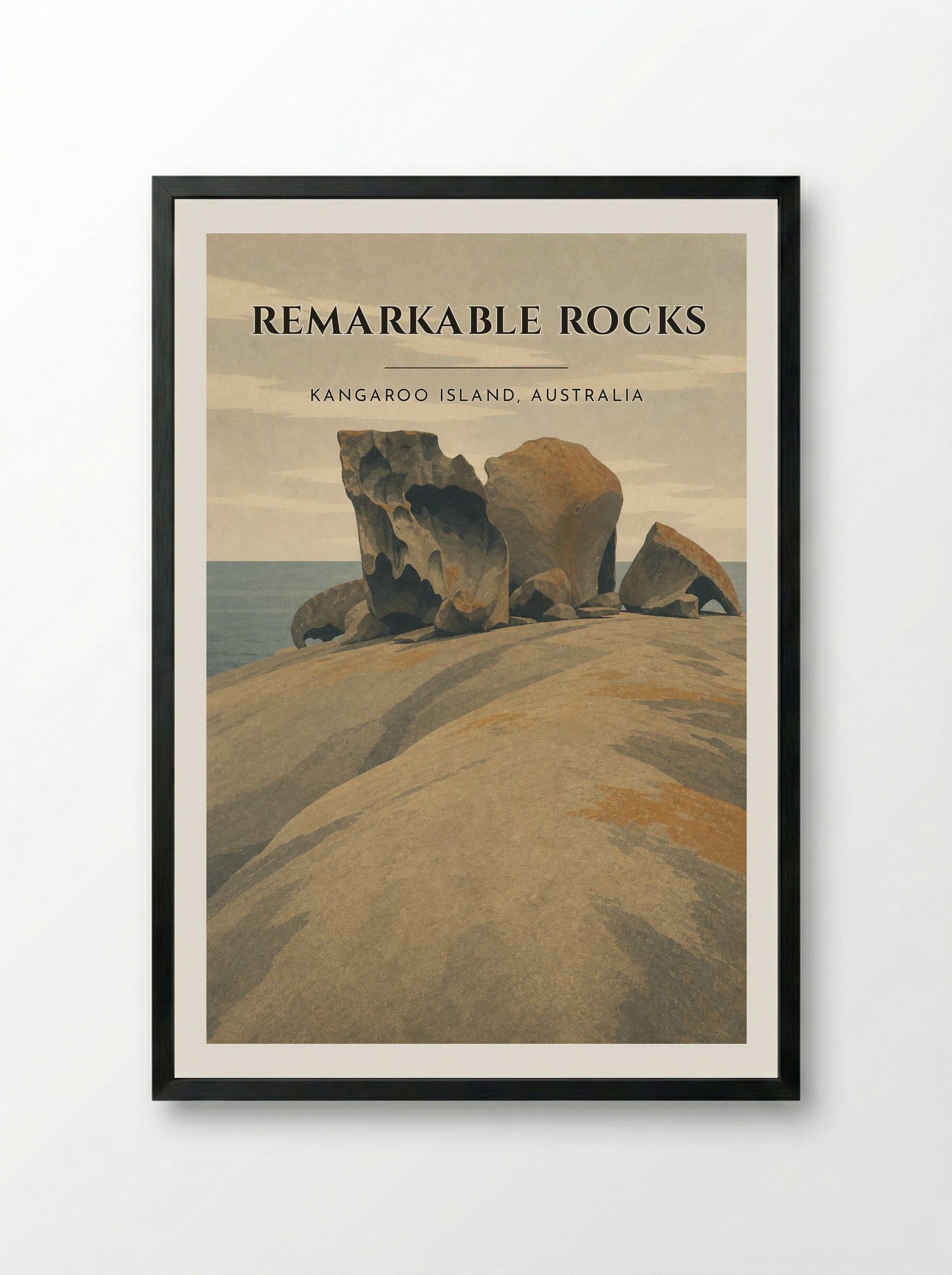 Remarkable Rocks Travel Poster Artwork - Framed Print Black