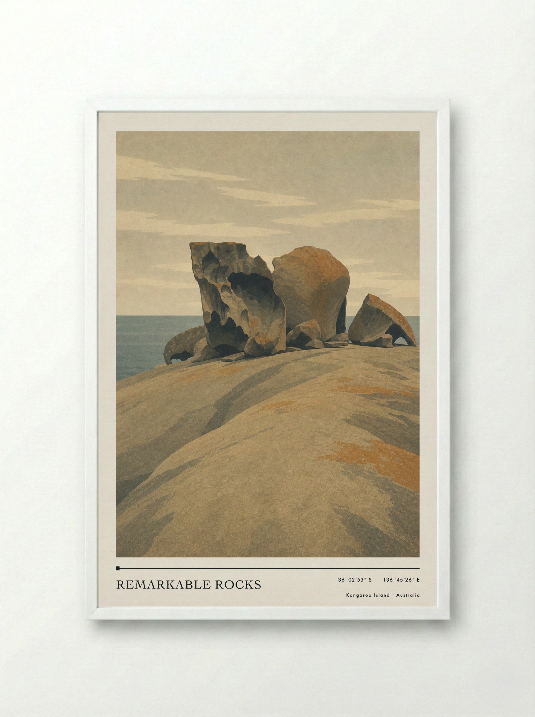 Remarkable Rocks Travel Poster Artwork - Framed Print White