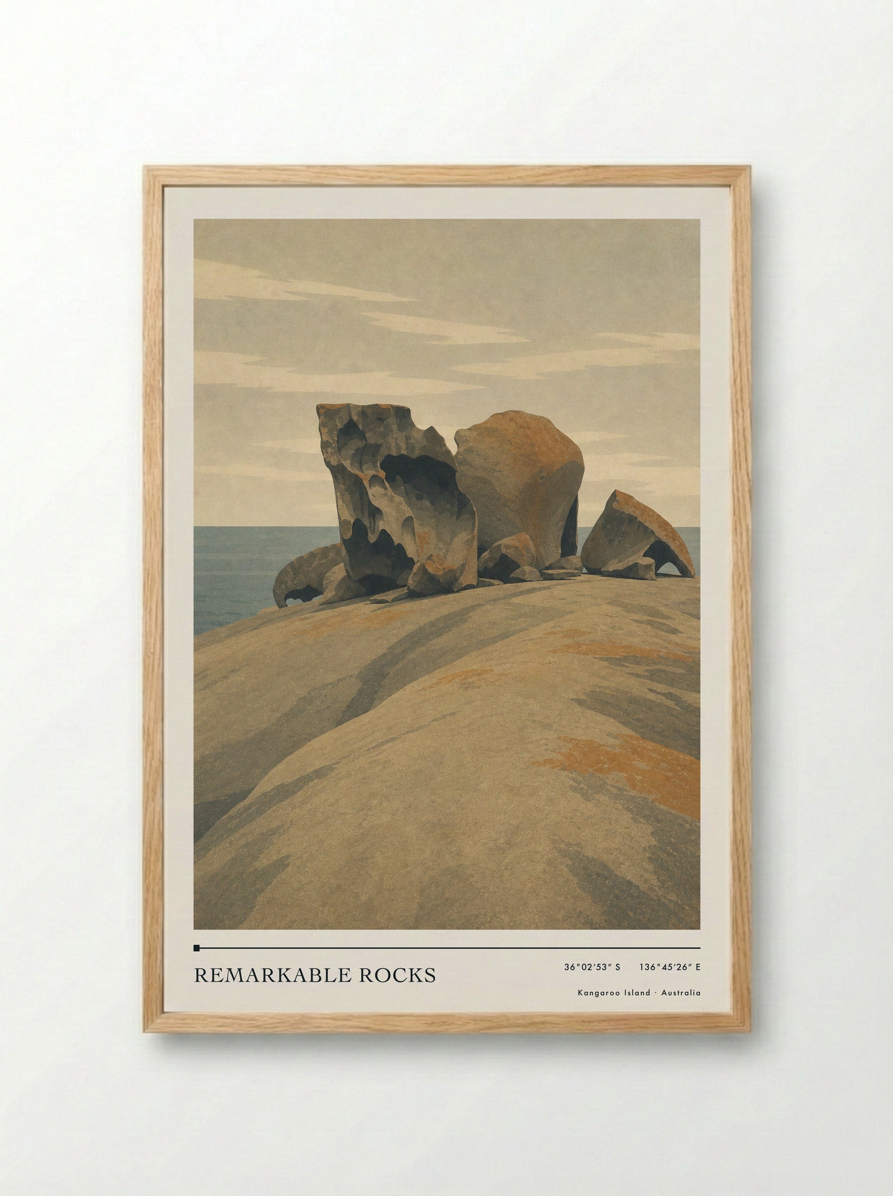Remarkable Rocks Travel Poster Artwork - Framed Print Wood
