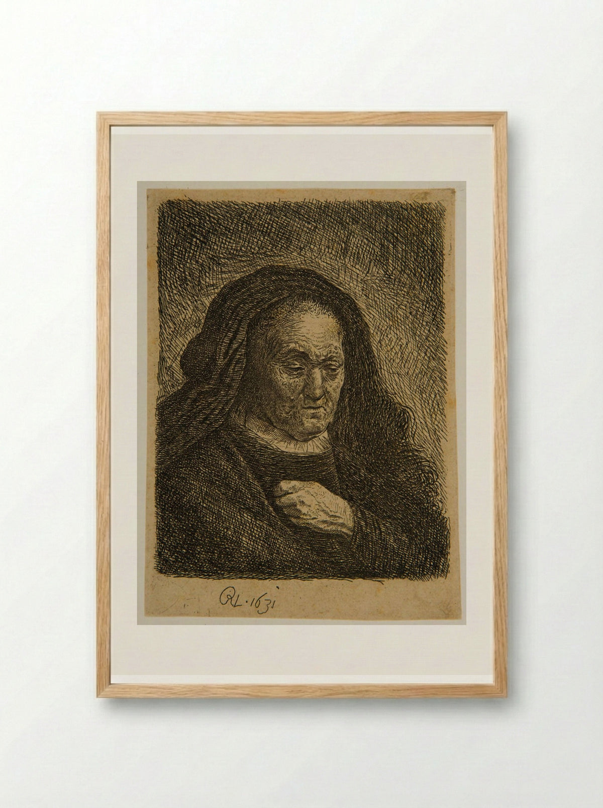 Rembrandt's Mother with her Hand on her Breast - David Deuchar - Framed Print Wood