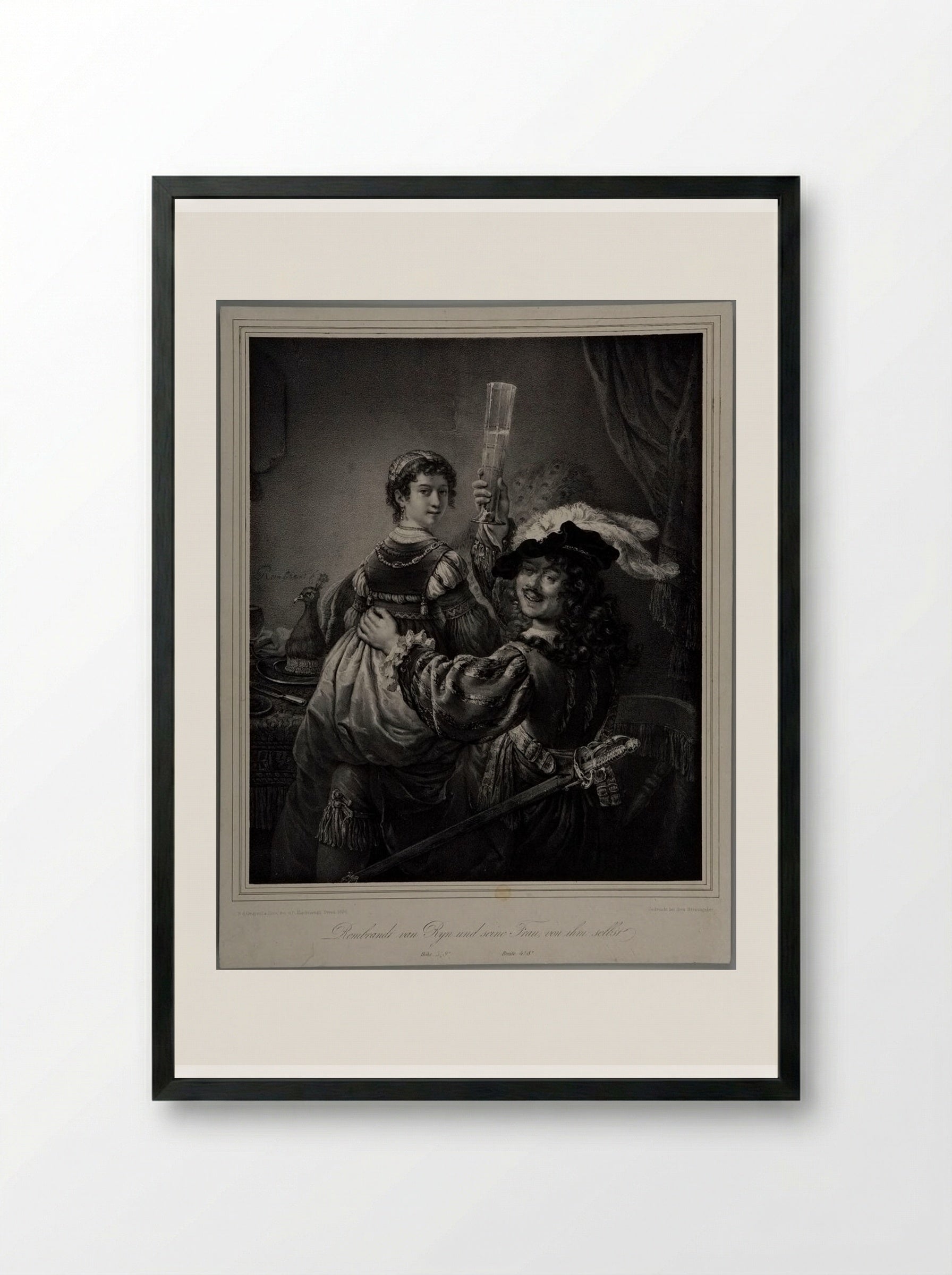 Rembrandt van Ryn and his Wife - Franz Hanfstaengl - Framed Print Black