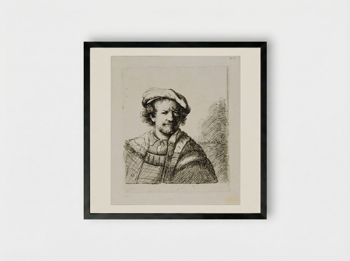 Rembrandt with a Cap and Short Curly Hair - David Deuchar - Framed Print Black