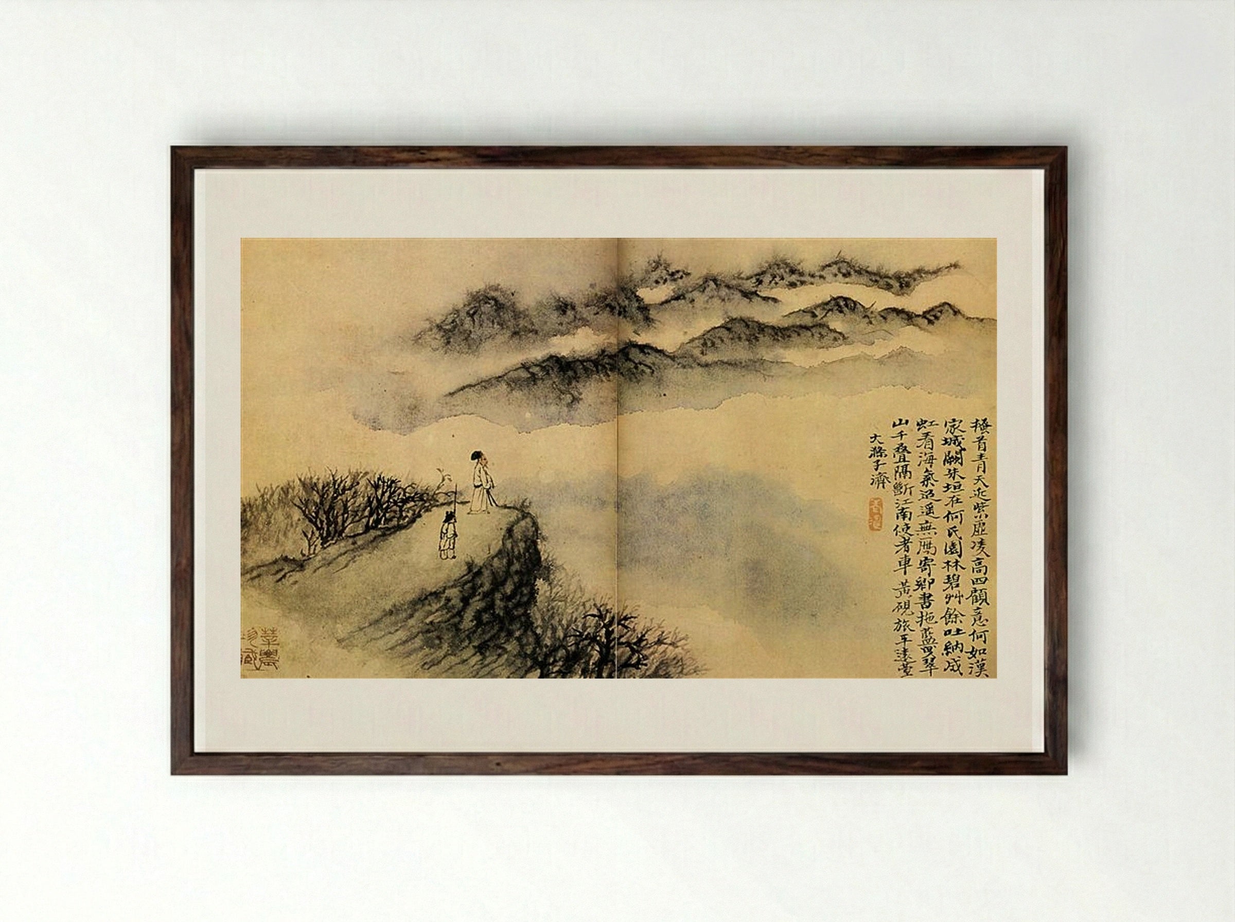 Reminiscences of Qinhuai River - Shitao - Framed Print Dark Wood