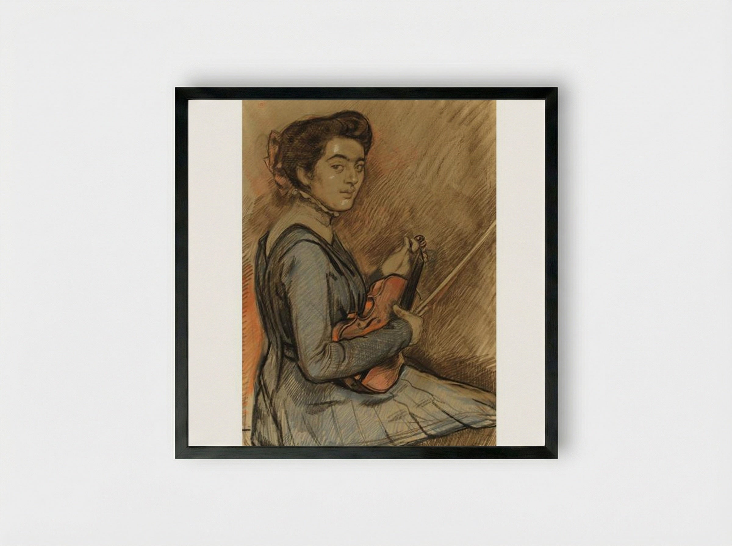 Renée Druet with Violin - Théo van Rysselberghe - Framed Print Black