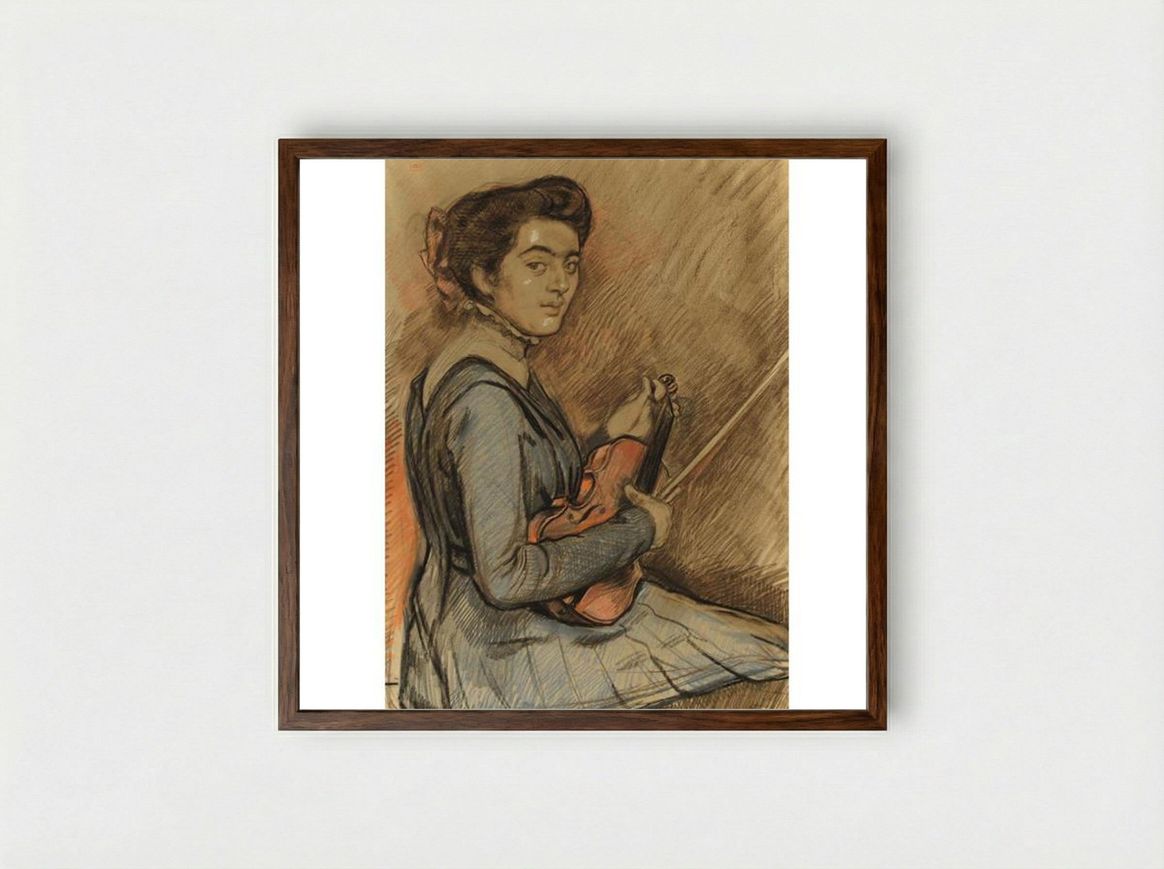 Renée Druet with Violin - Théo van Rysselberghe - Framed Print Dark Wood