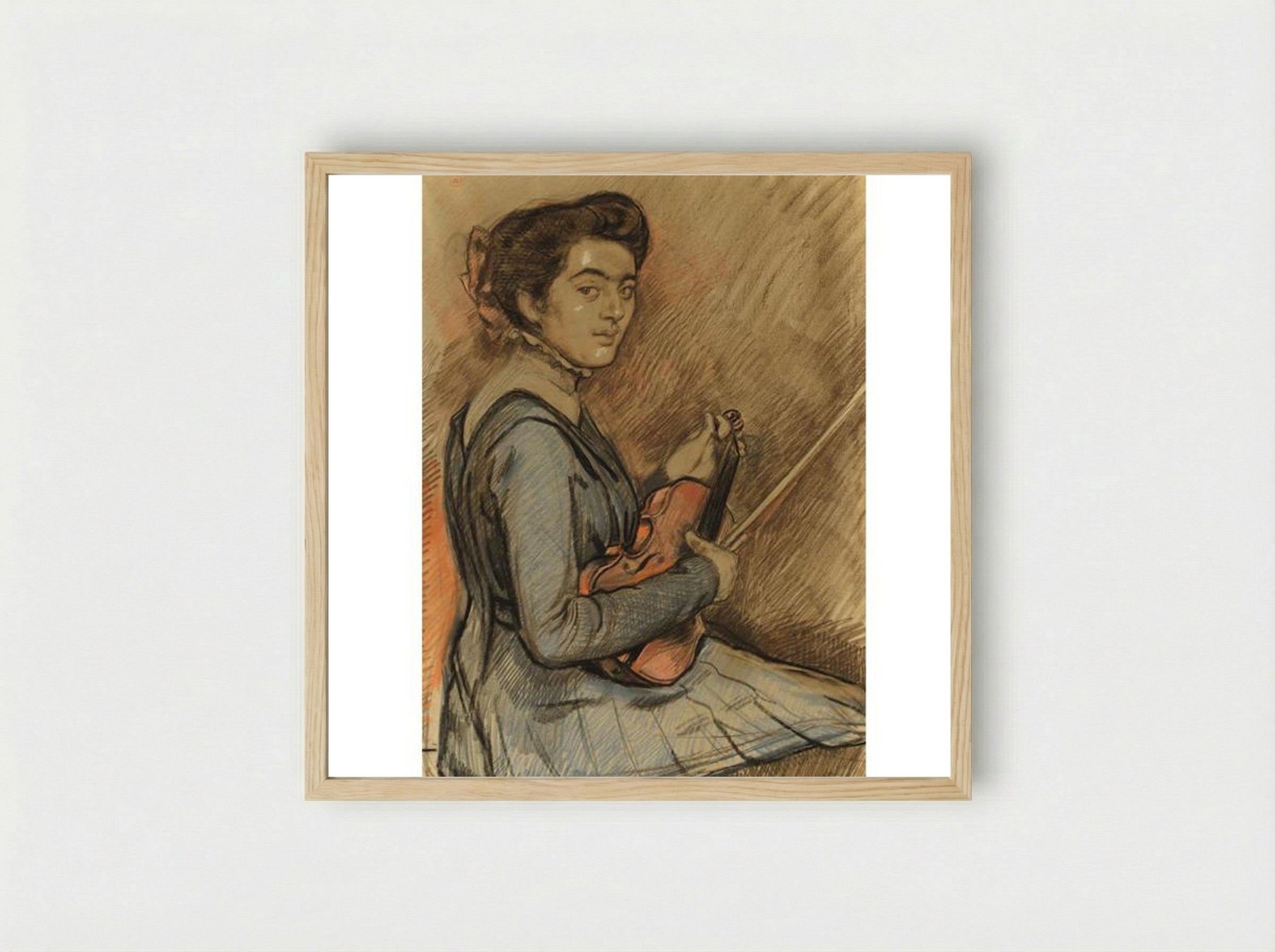 Renée Druet with Violin - Théo van Rysselberghe - Framed Print Wood