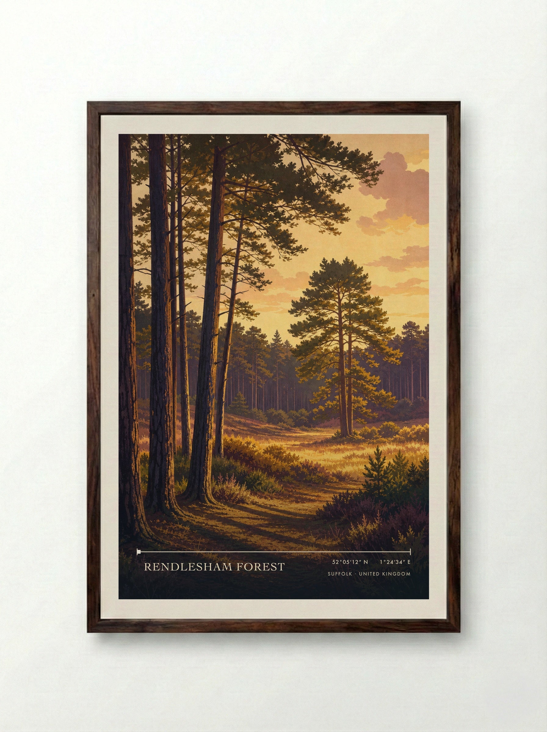 Rendlesham Forest Suffolk United Kingdom Travel Poster - Framed Print Dark Wood